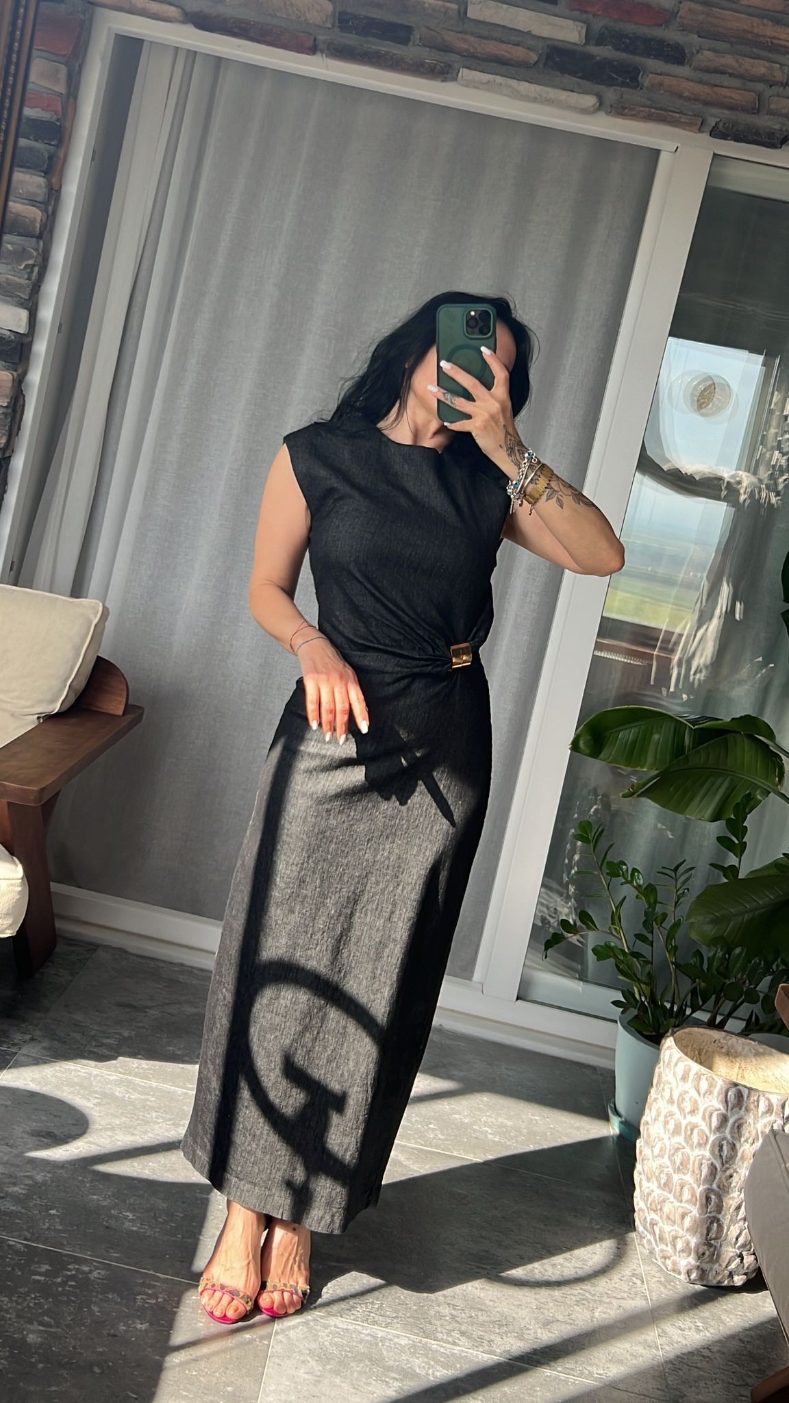Gold Tokalı Drape Elbise