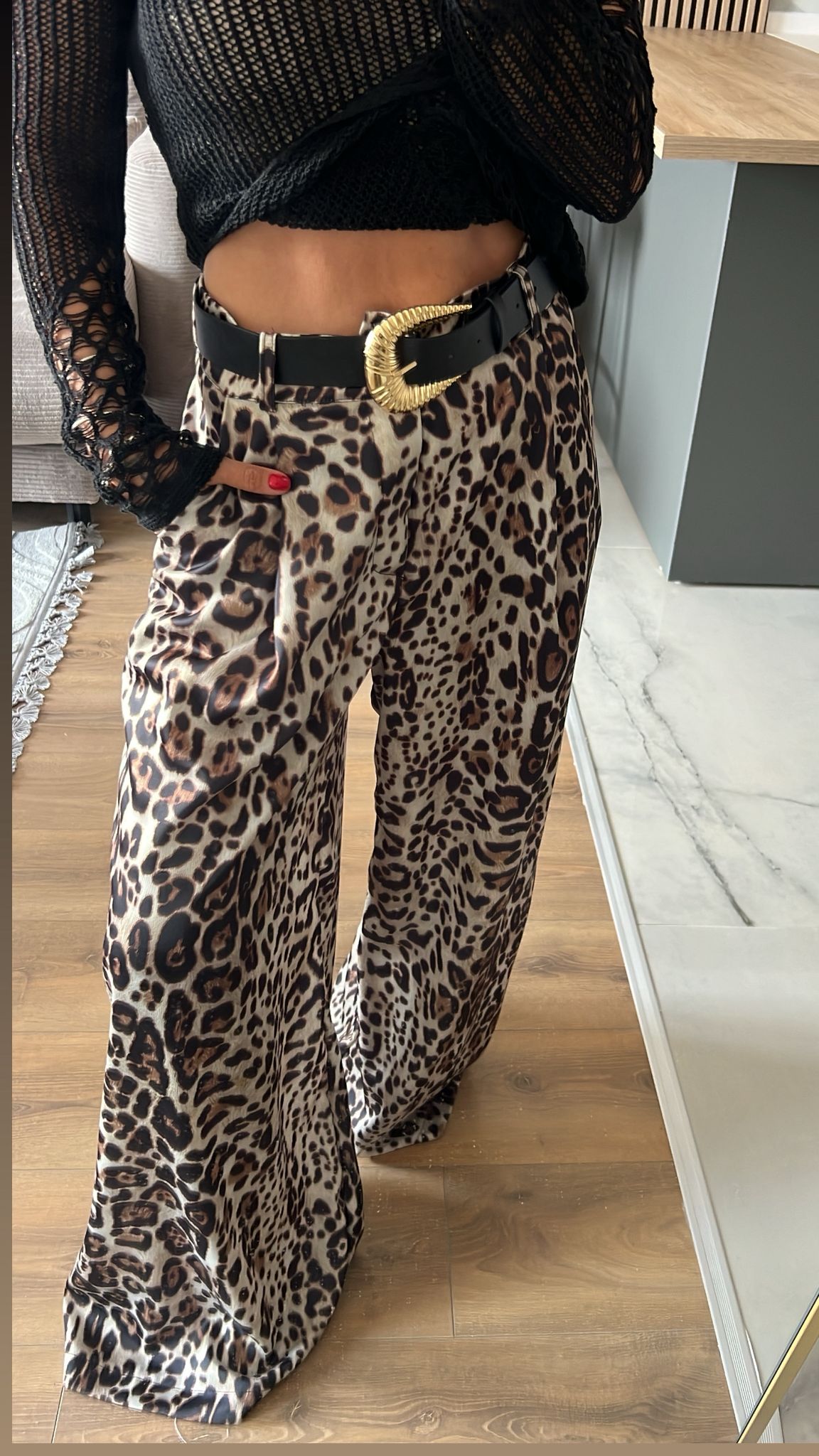 ZR Model Kemerli Saten Leopar Pantolon