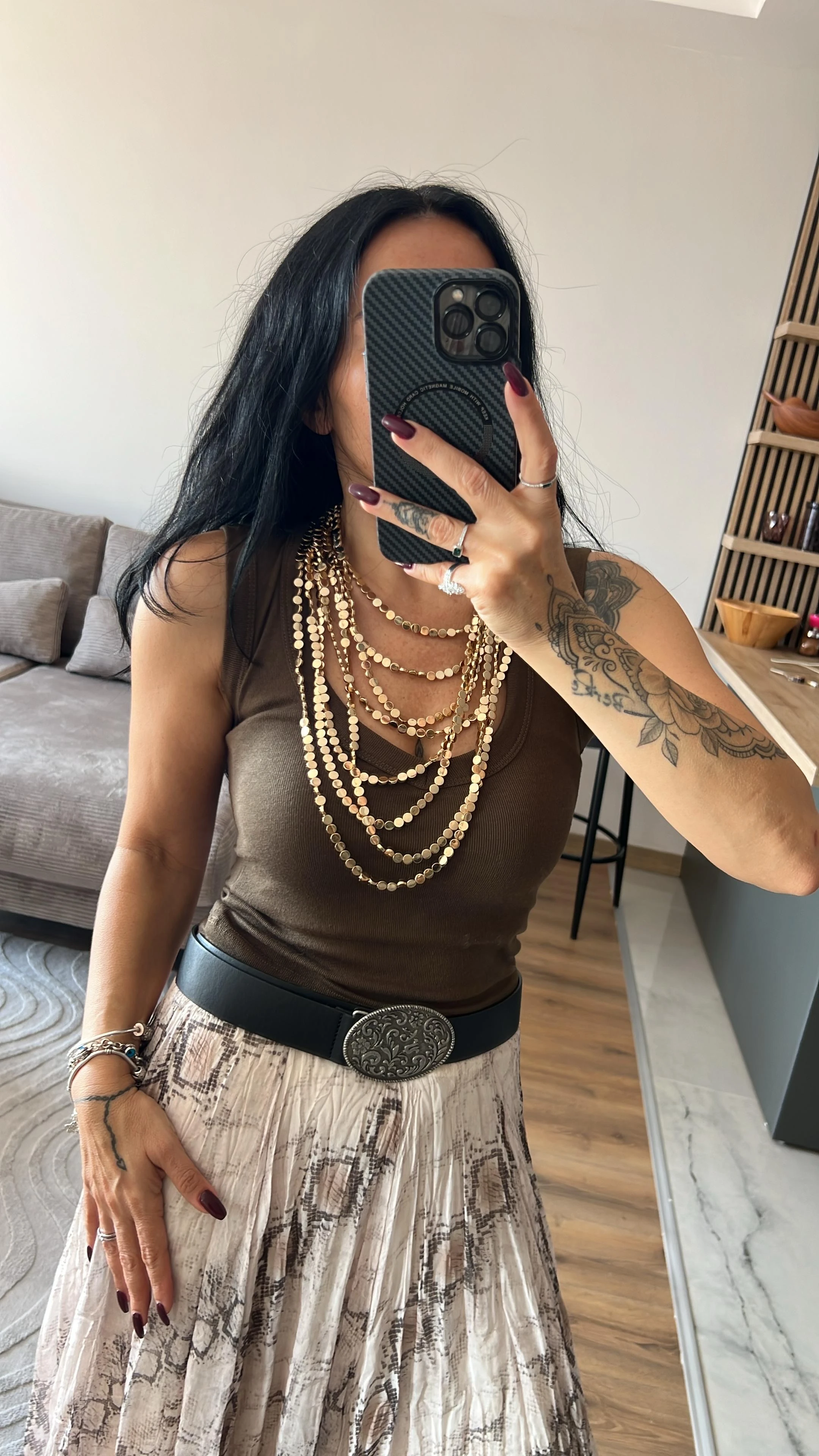 Gold Disk Detaylı Çoklu Kolye