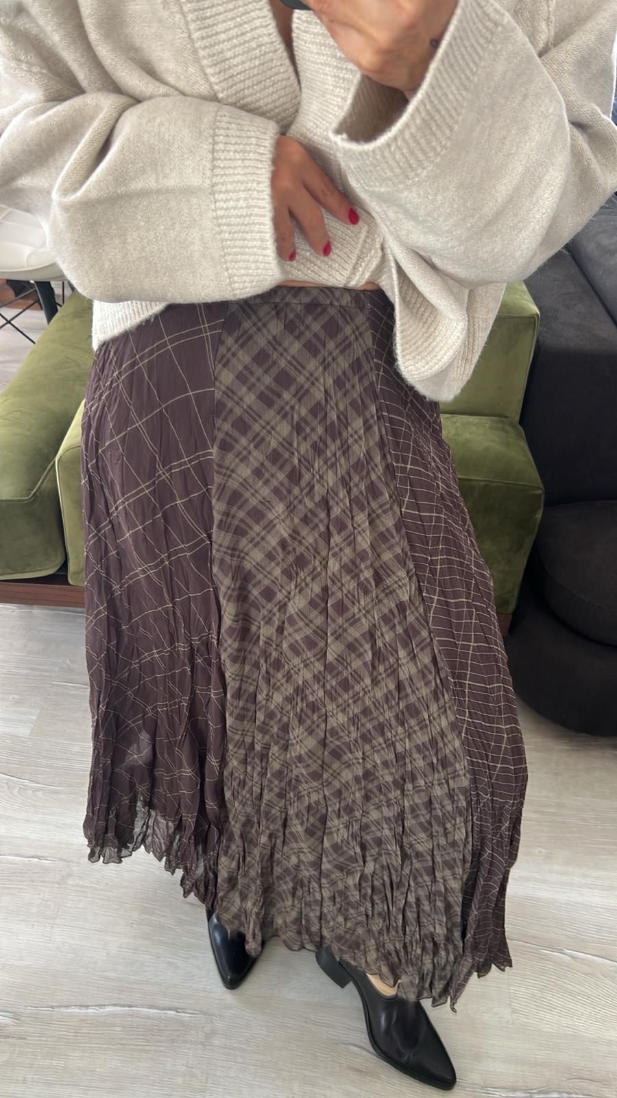 Büzgülü Ekose Desenli Etek