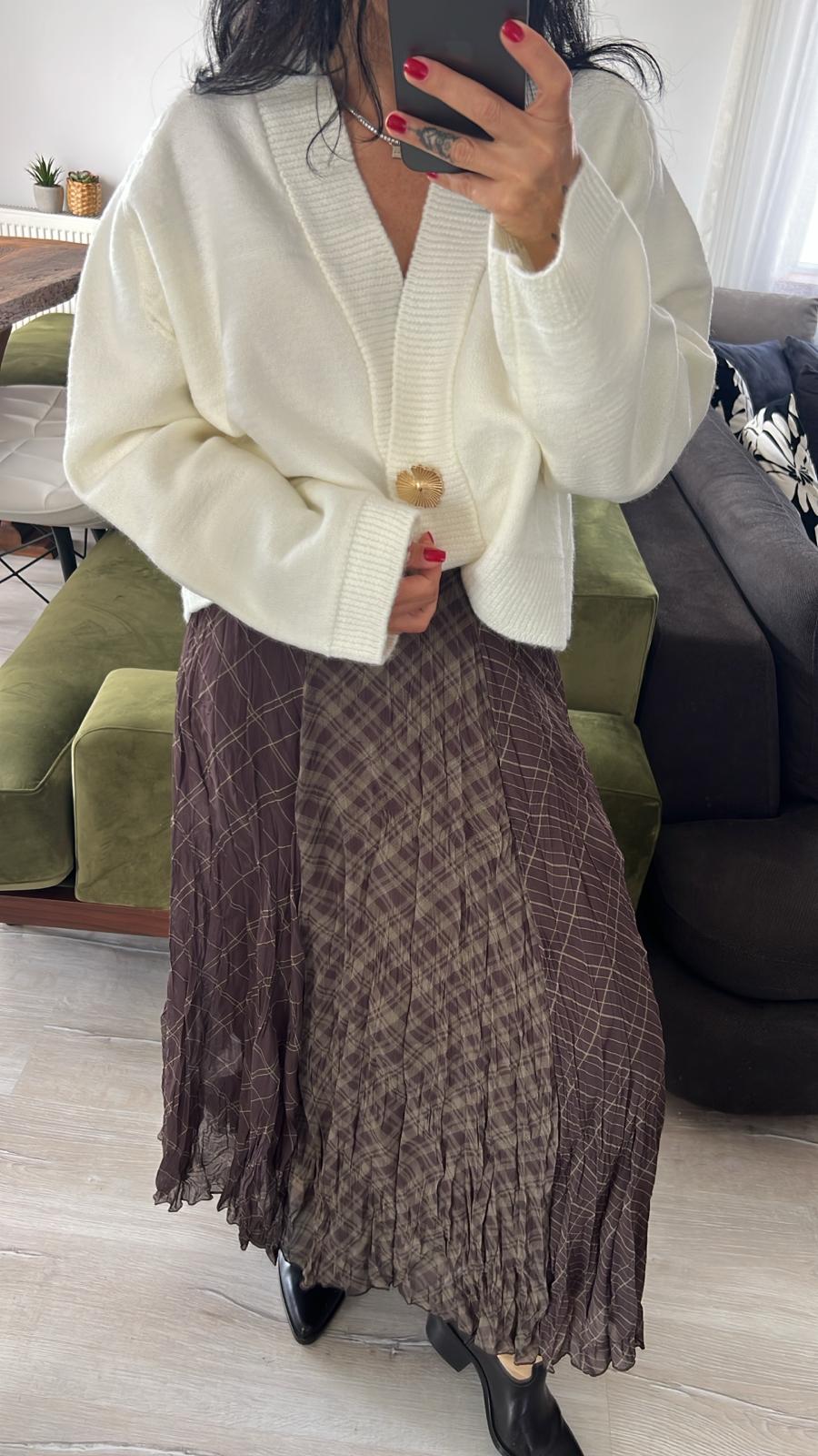 Büzgülü Ekose Desenli Etek