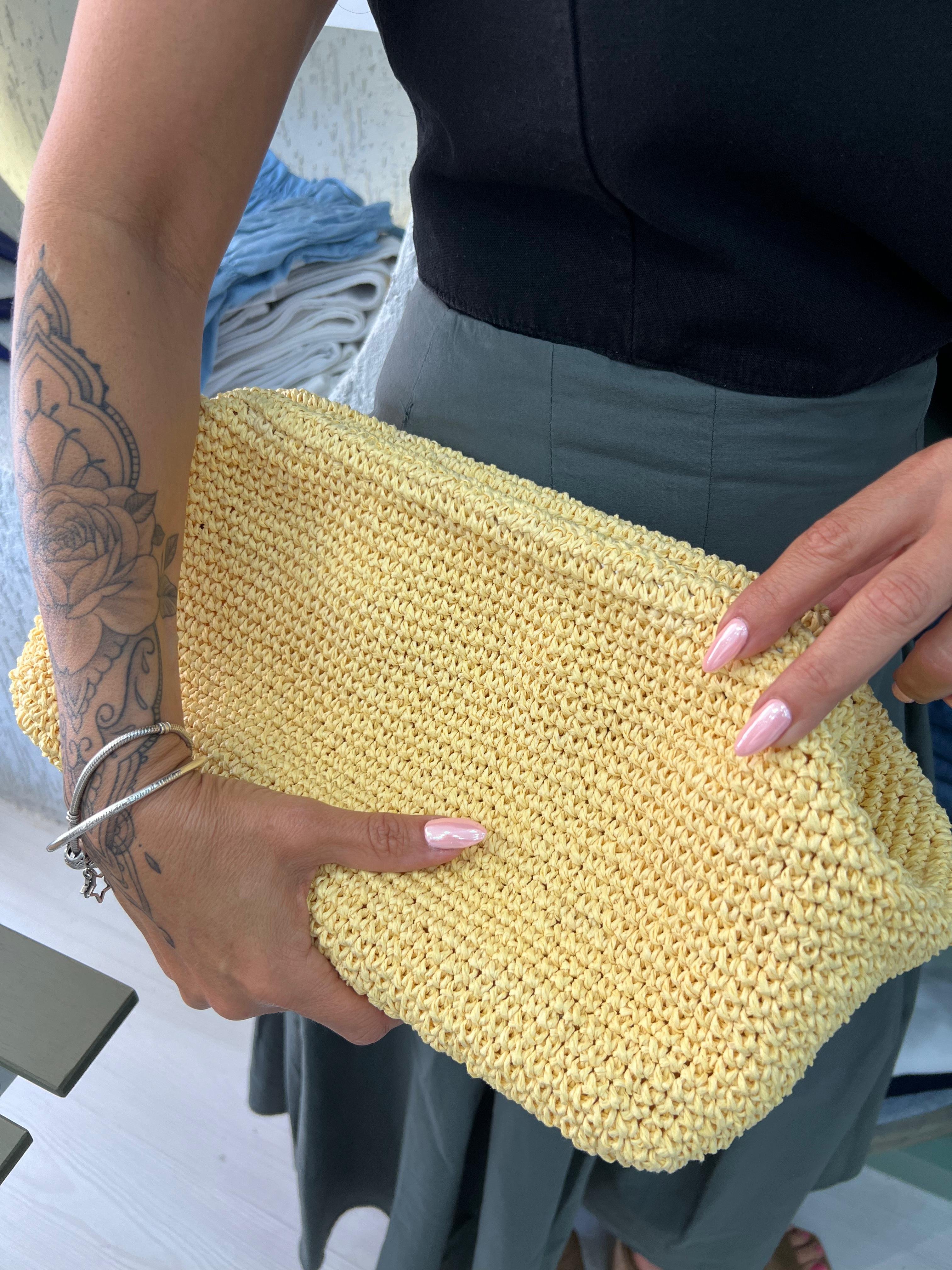 Lime Sarı Örgü Clutch Çanta