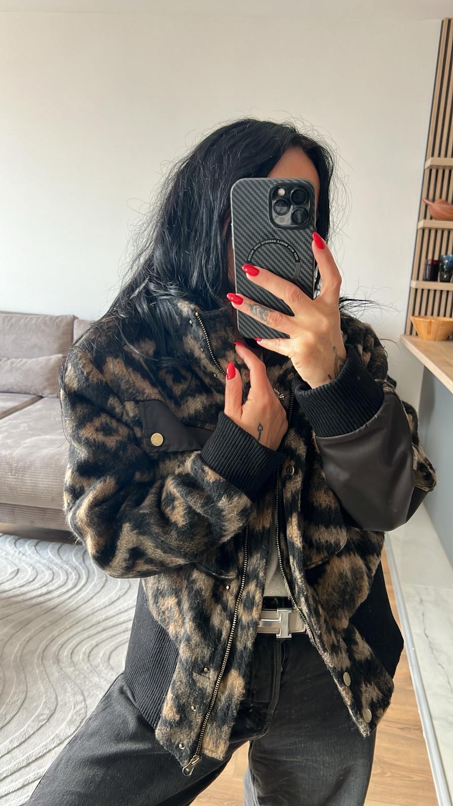 Yün Dokulu Garnili Bomber Ceket 