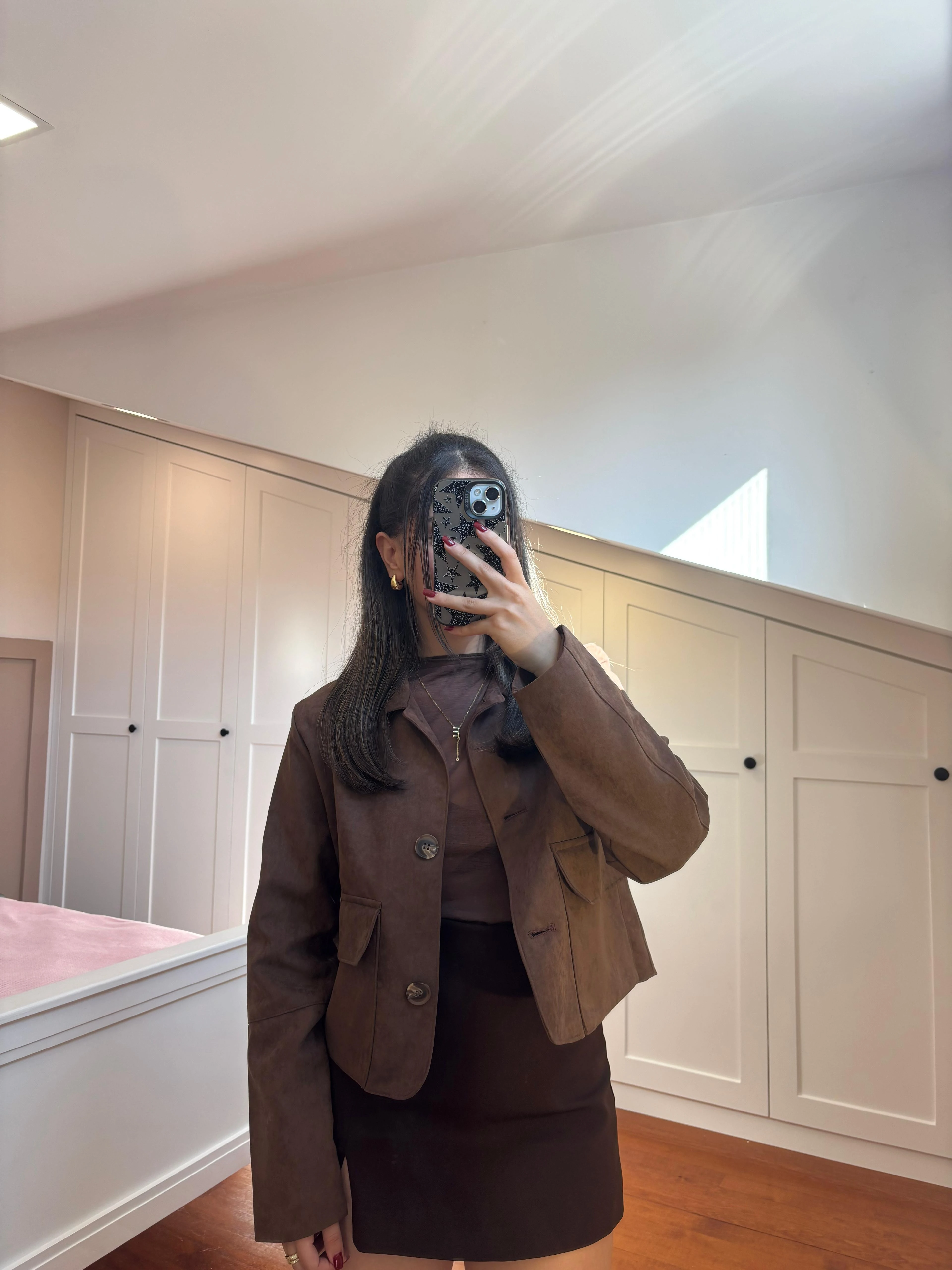 Süet Kahve Crop Ceket