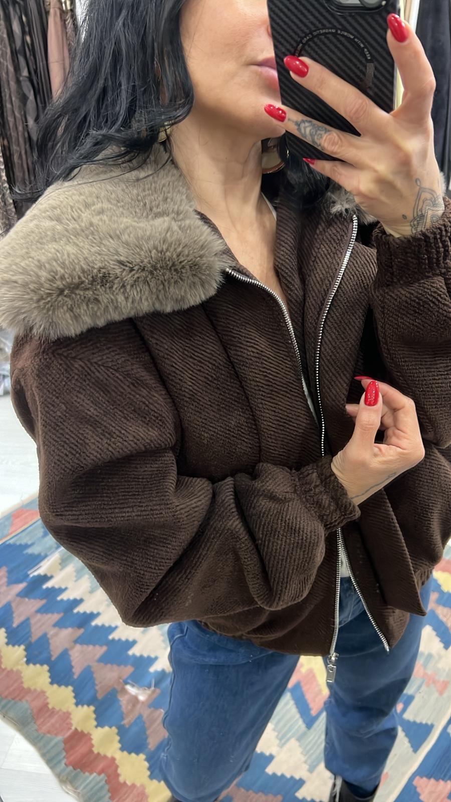 Yaka Kürklü Bomber Ceket - Kahve