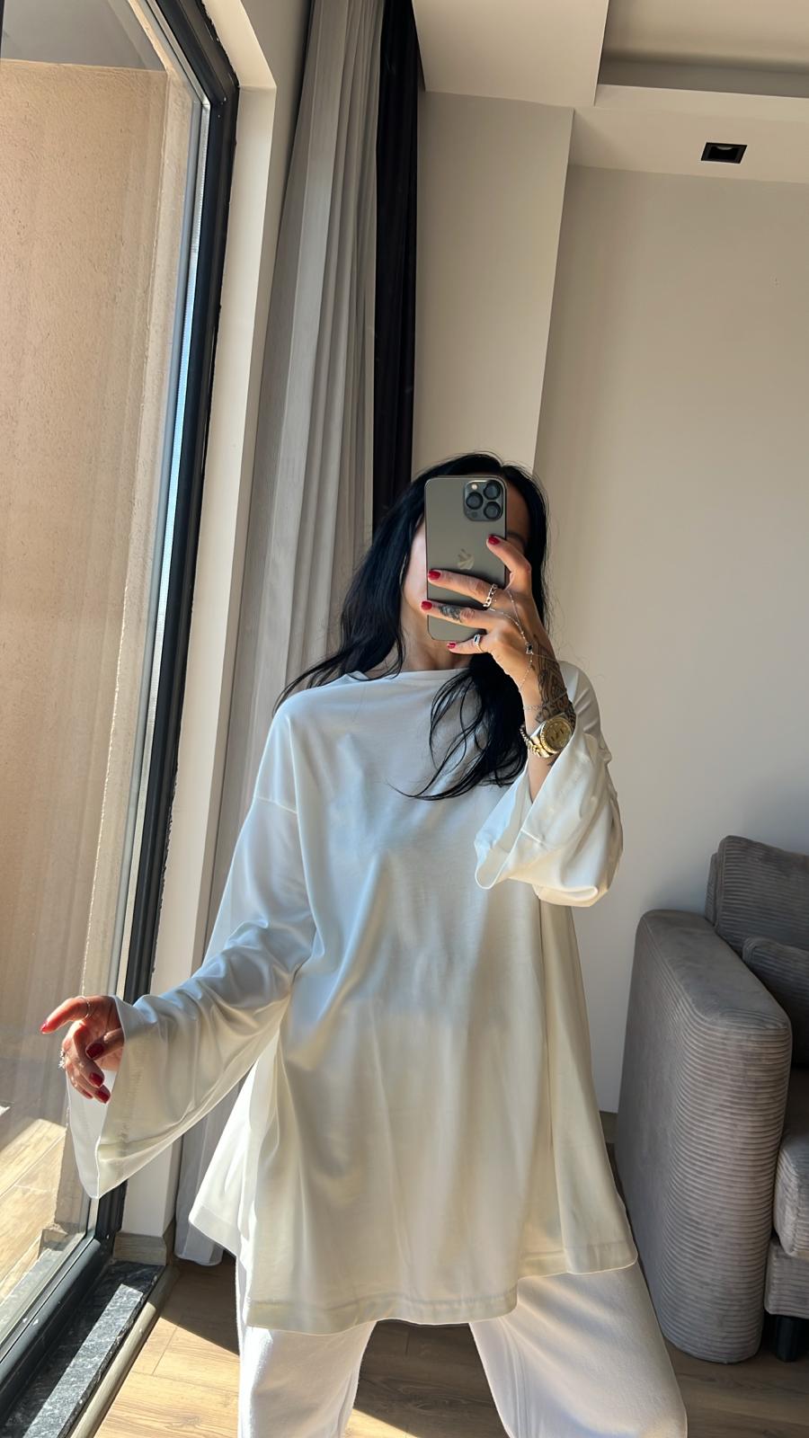 Uzun Kollu Oversize Basic Tshirt