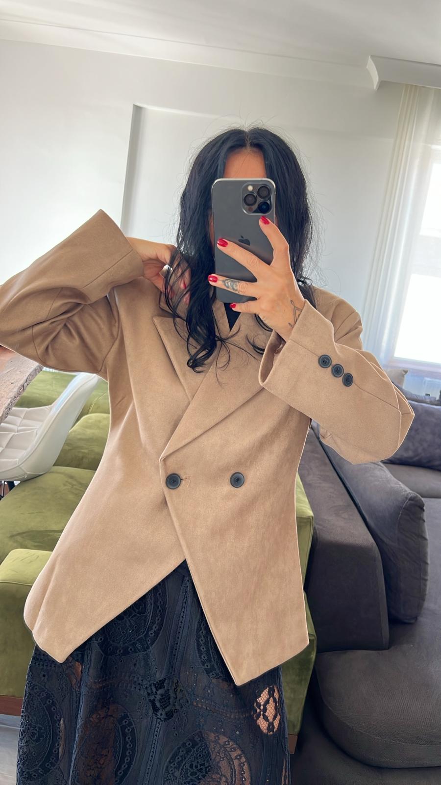 Geniş Yaka Premium Süet Blazer Ceket