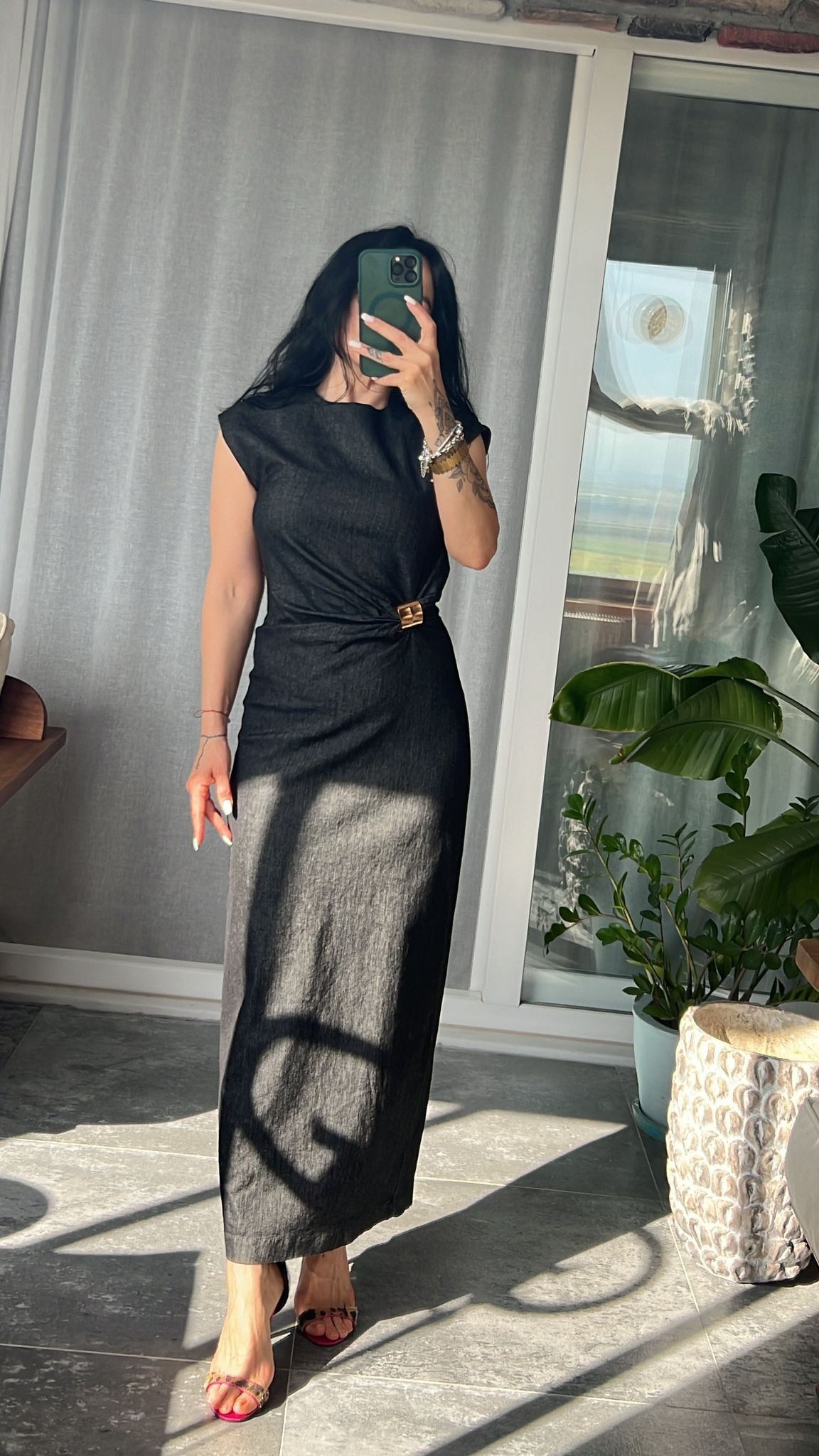 Gold Tokalı Drape Elbise