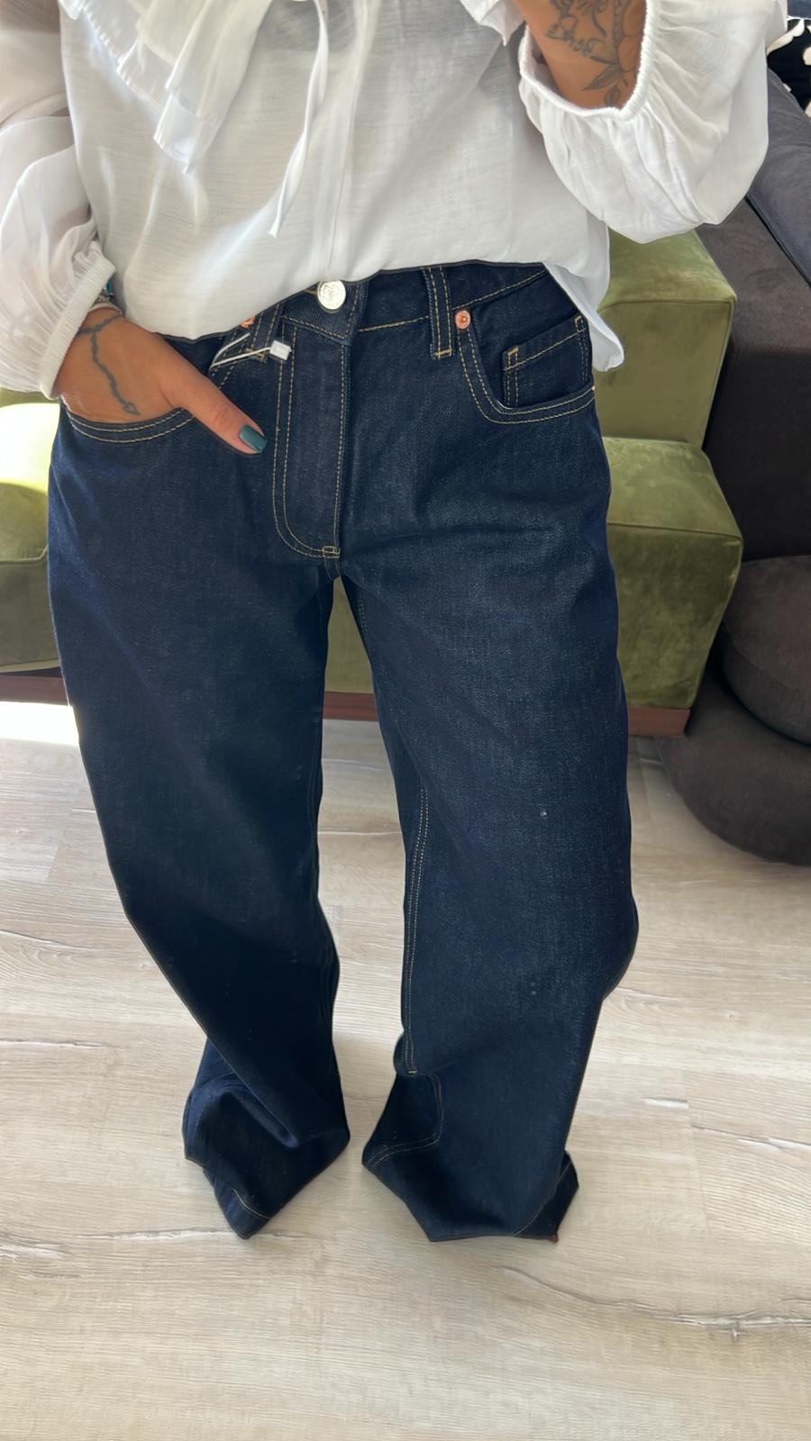 Koyu Lacivert Wide Leg Denim Pantolon 