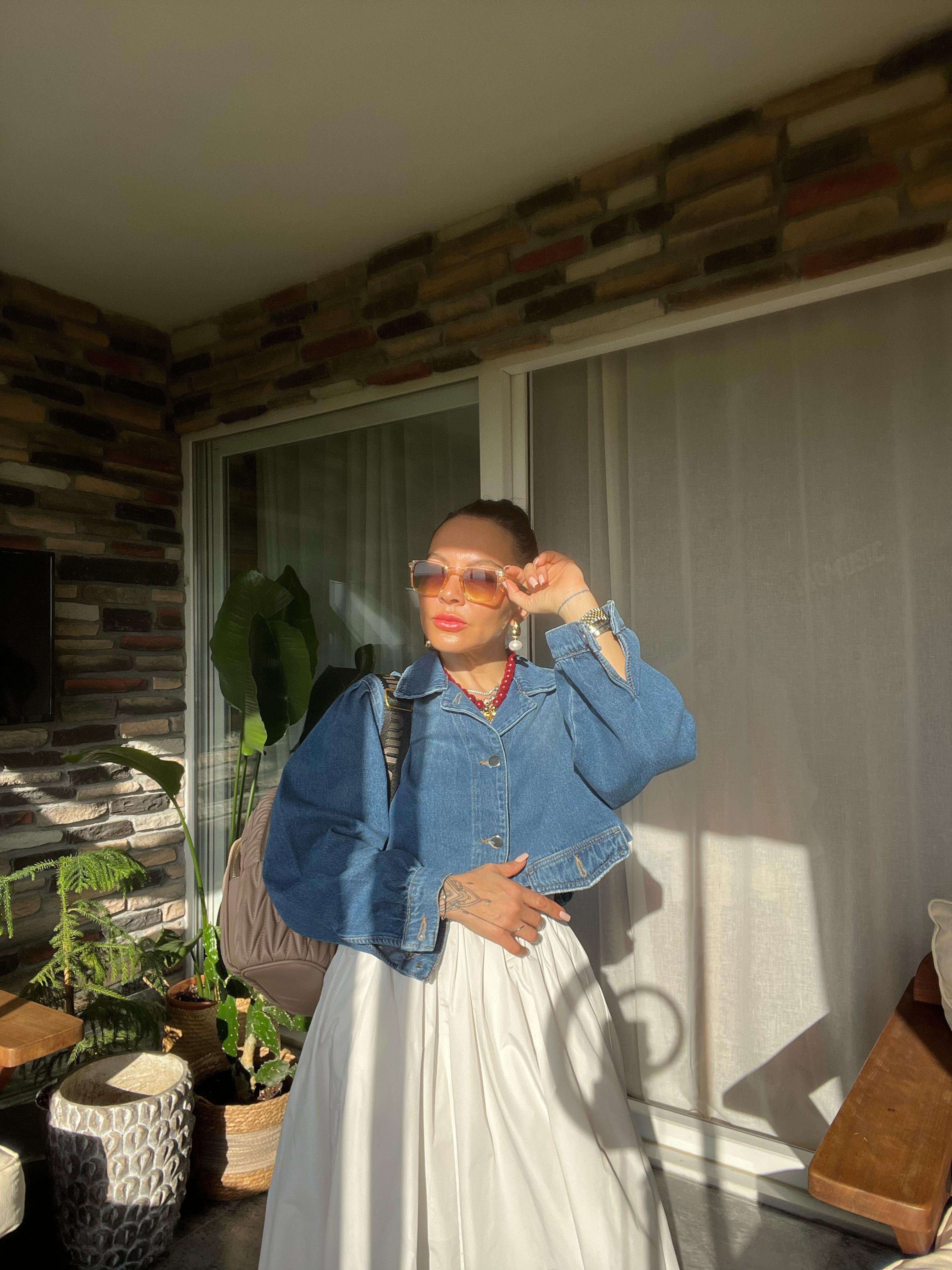 Kısa Crop Balon Kol Denim Ceket