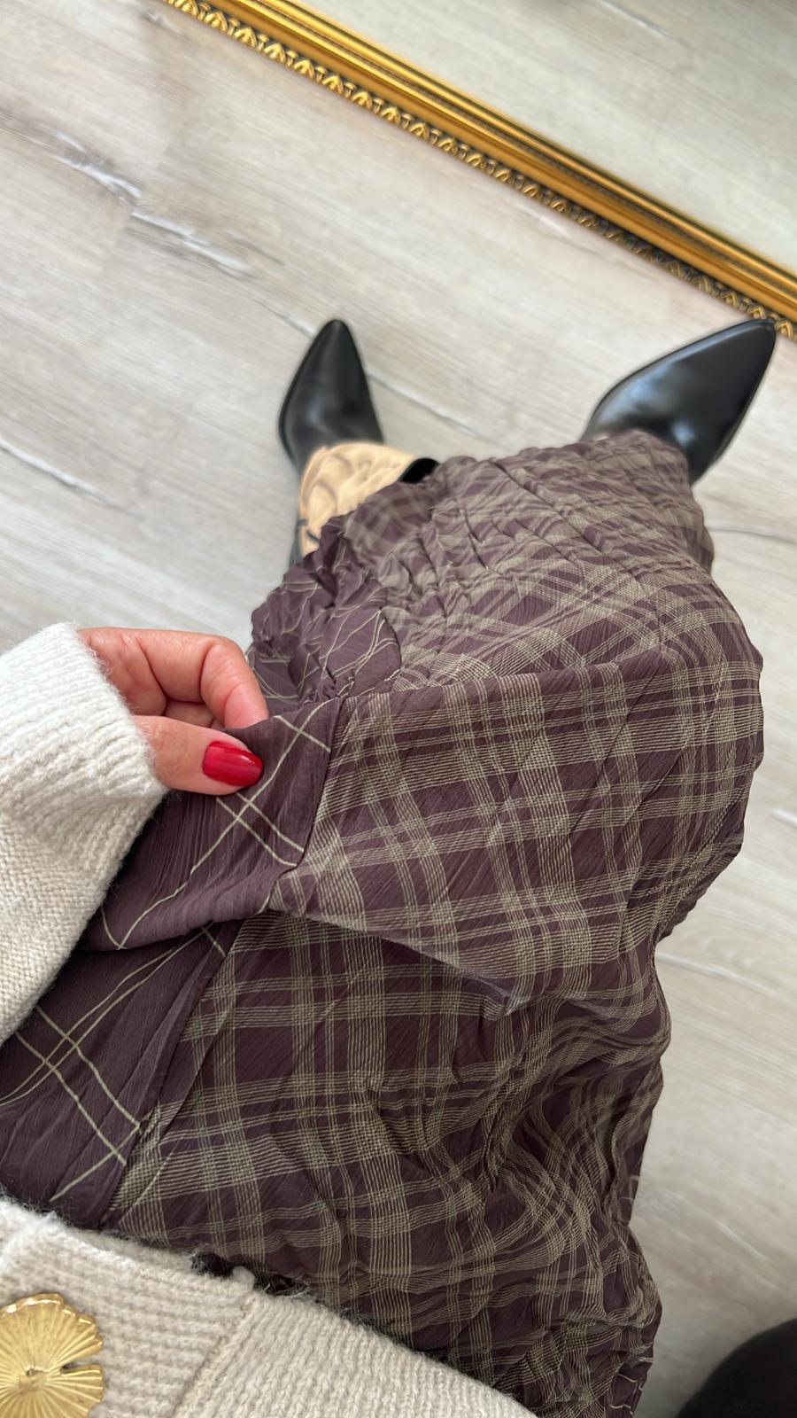 Büzgülü Ekose Desenli Etek