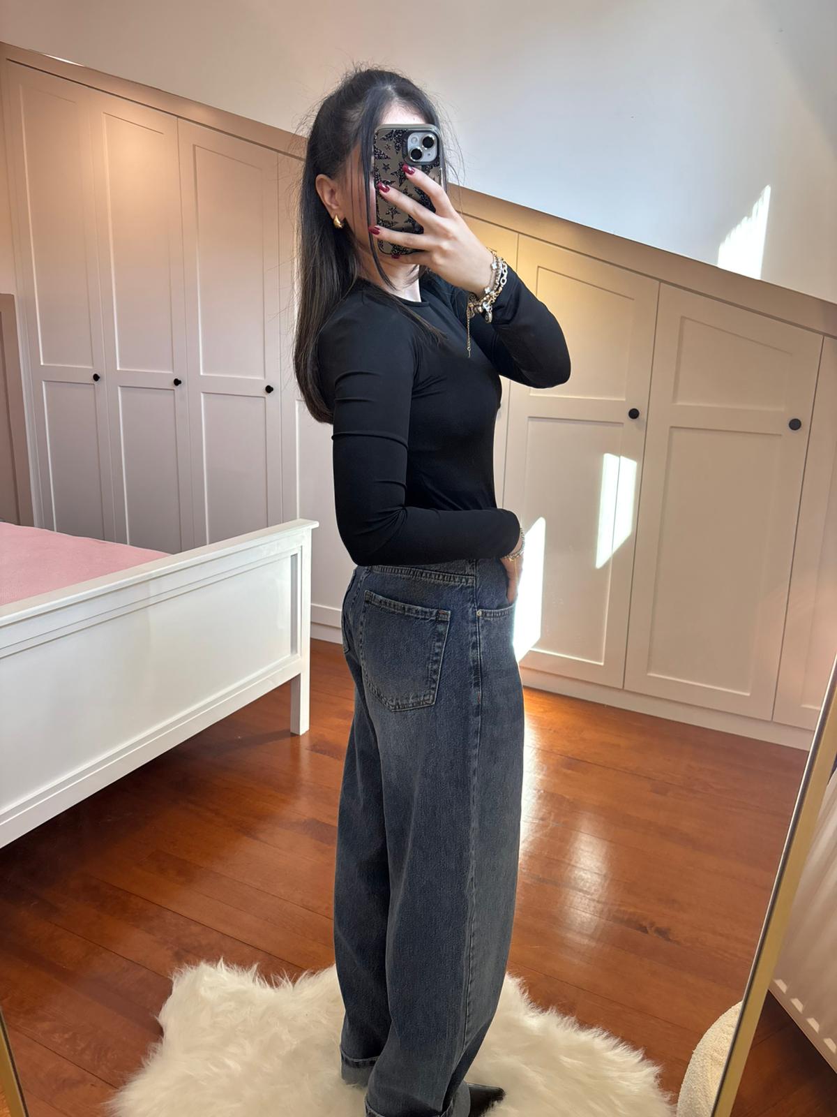 Koyu Mavi Kar Yıkamalı Baggy Jean