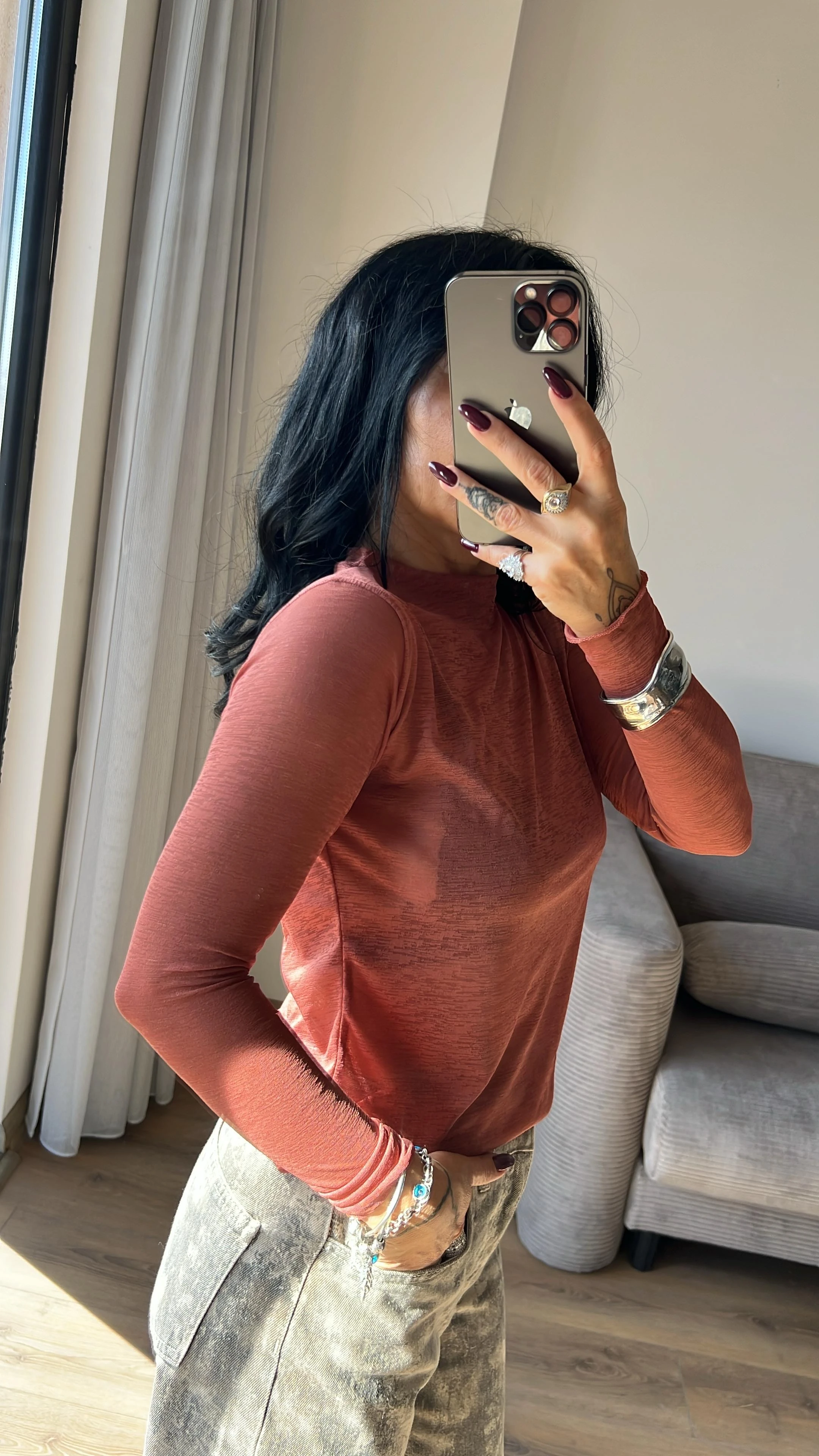 Gül Kurusu Transparan Bluz