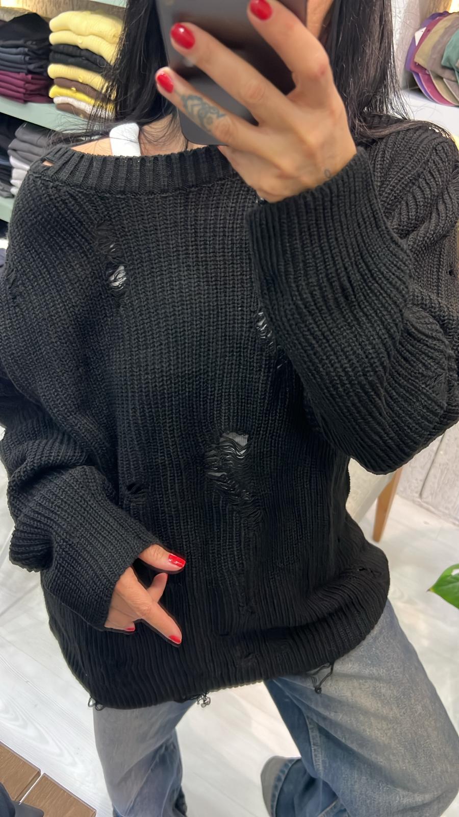 Sökük Detaylı Triko Kazak