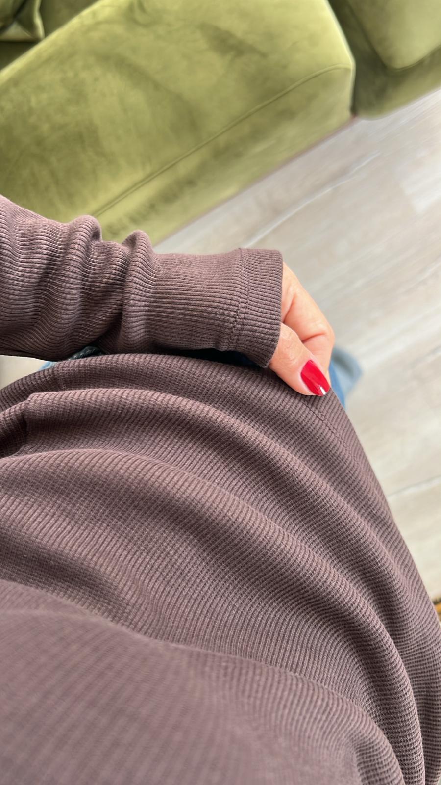 Fermuarlı Polo Yaka Kahve Bluz