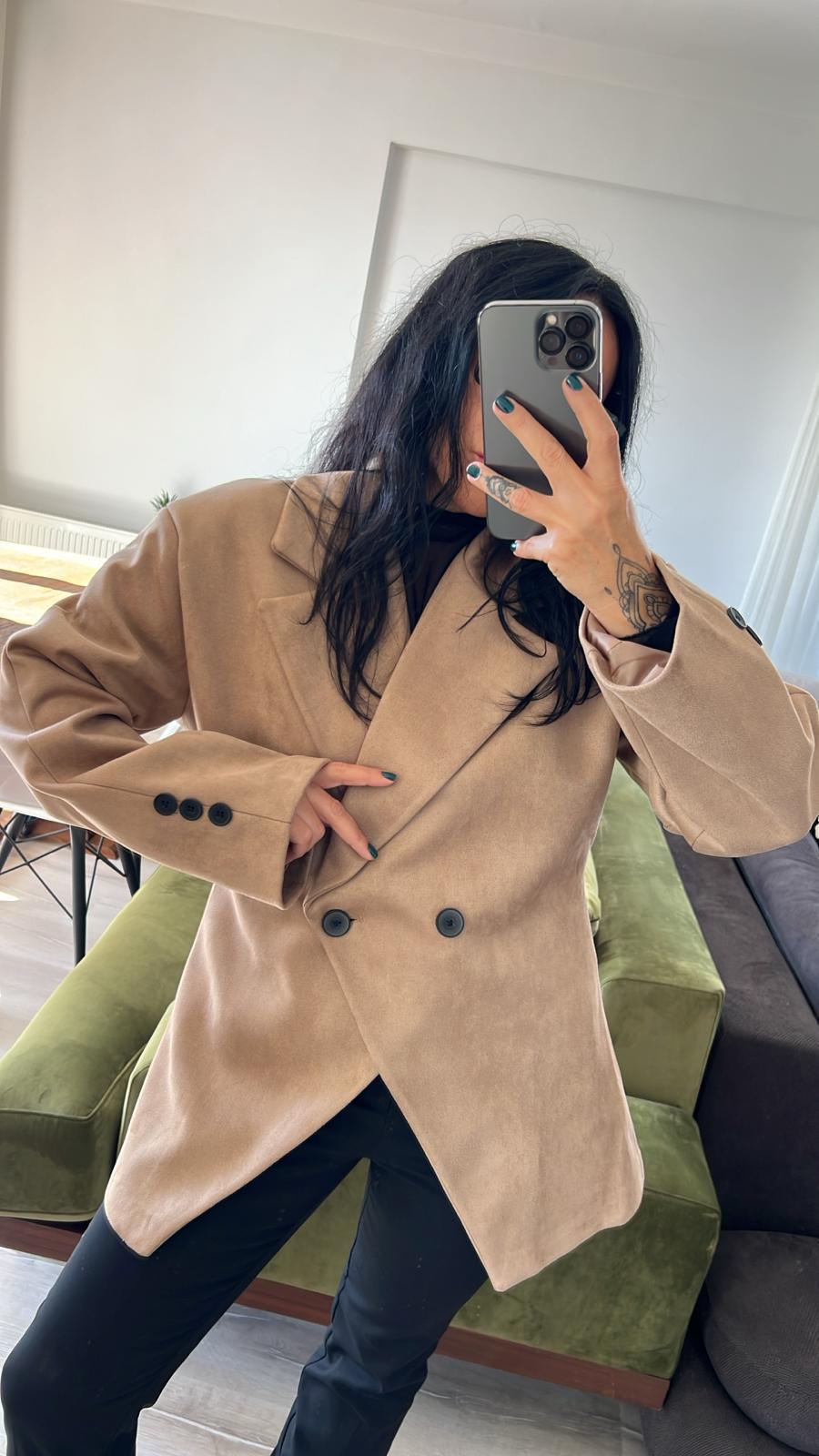 Geniş Yaka Premium Süet Blazer Ceket