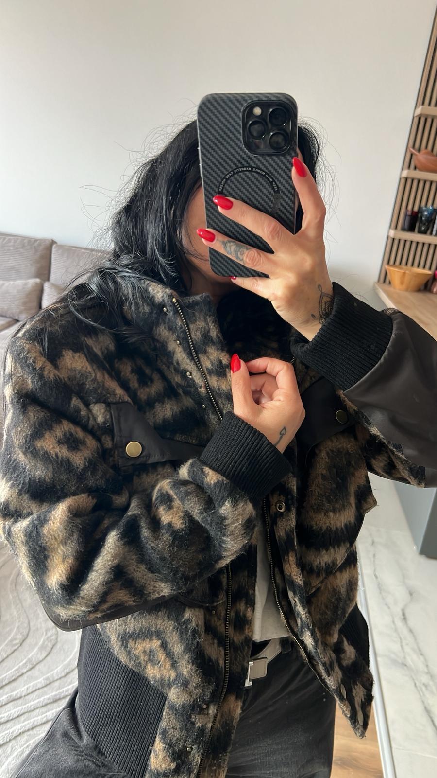 Yün Dokulu Garnili Bomber Ceket 