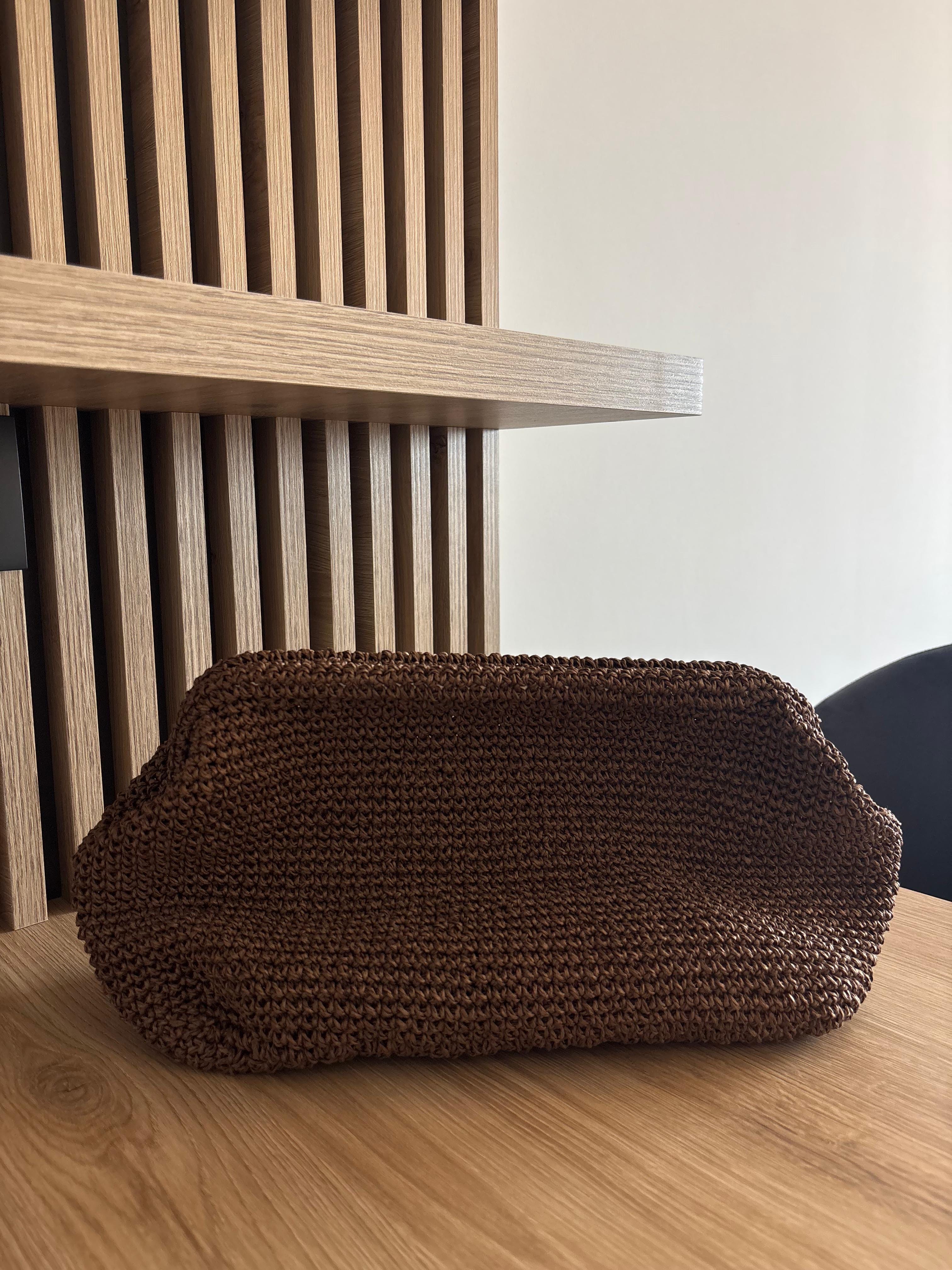 Kahve Hasır Clutch Çanta