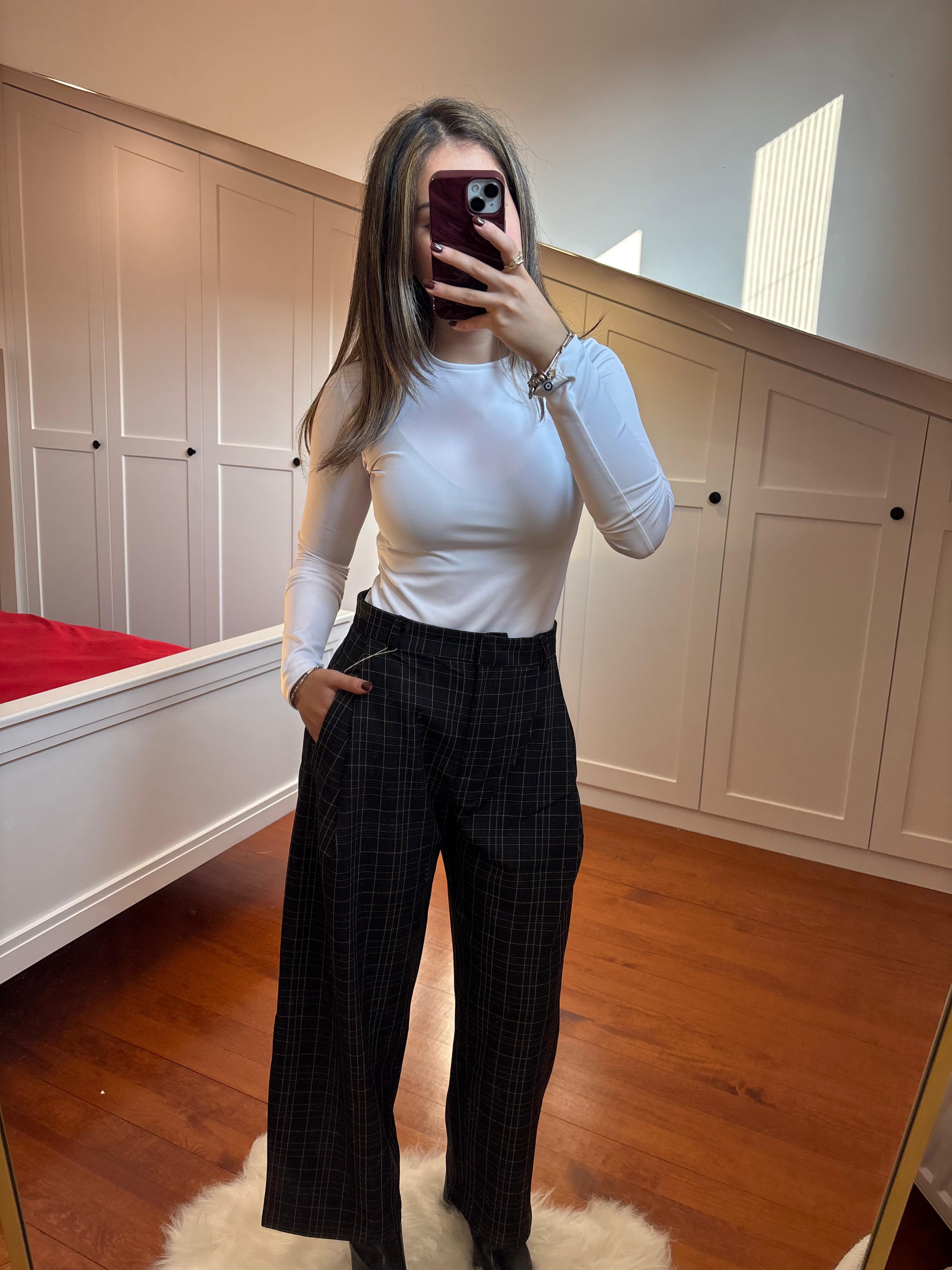 Ekose Desenli Geniş Paça Pantolon