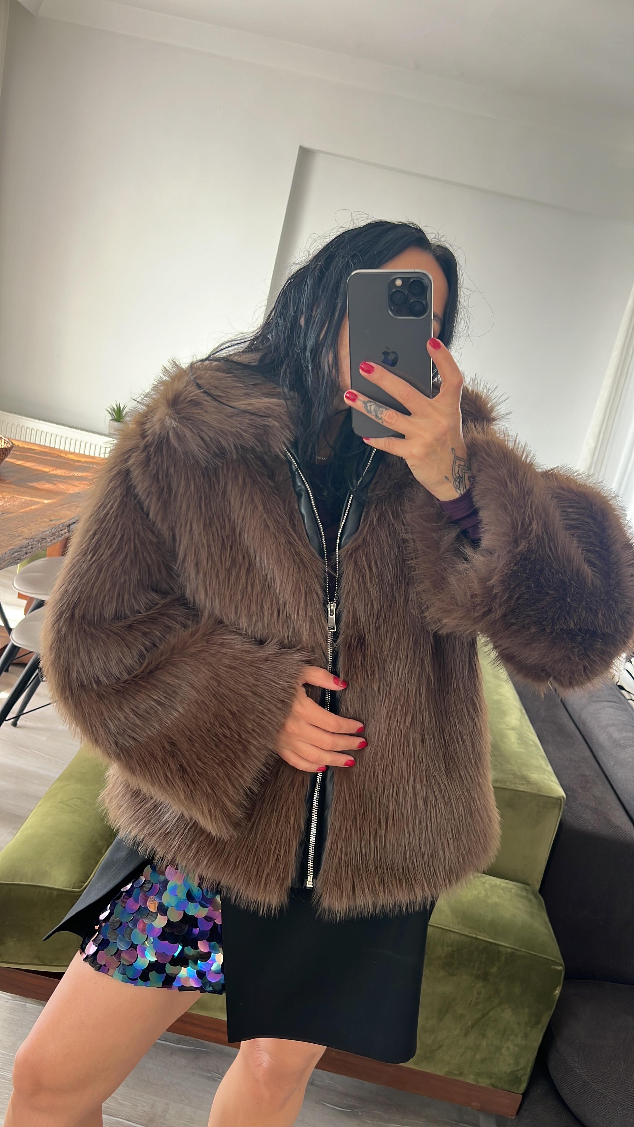 Deri Fermuar Detaylı Premium Kürk 