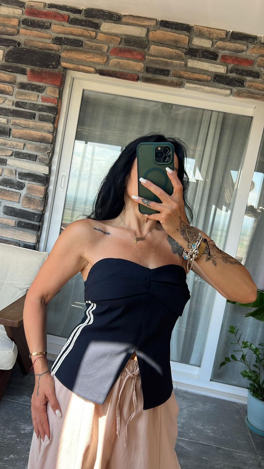 Arkası Fermuarlı Lacivert Crop Bluz