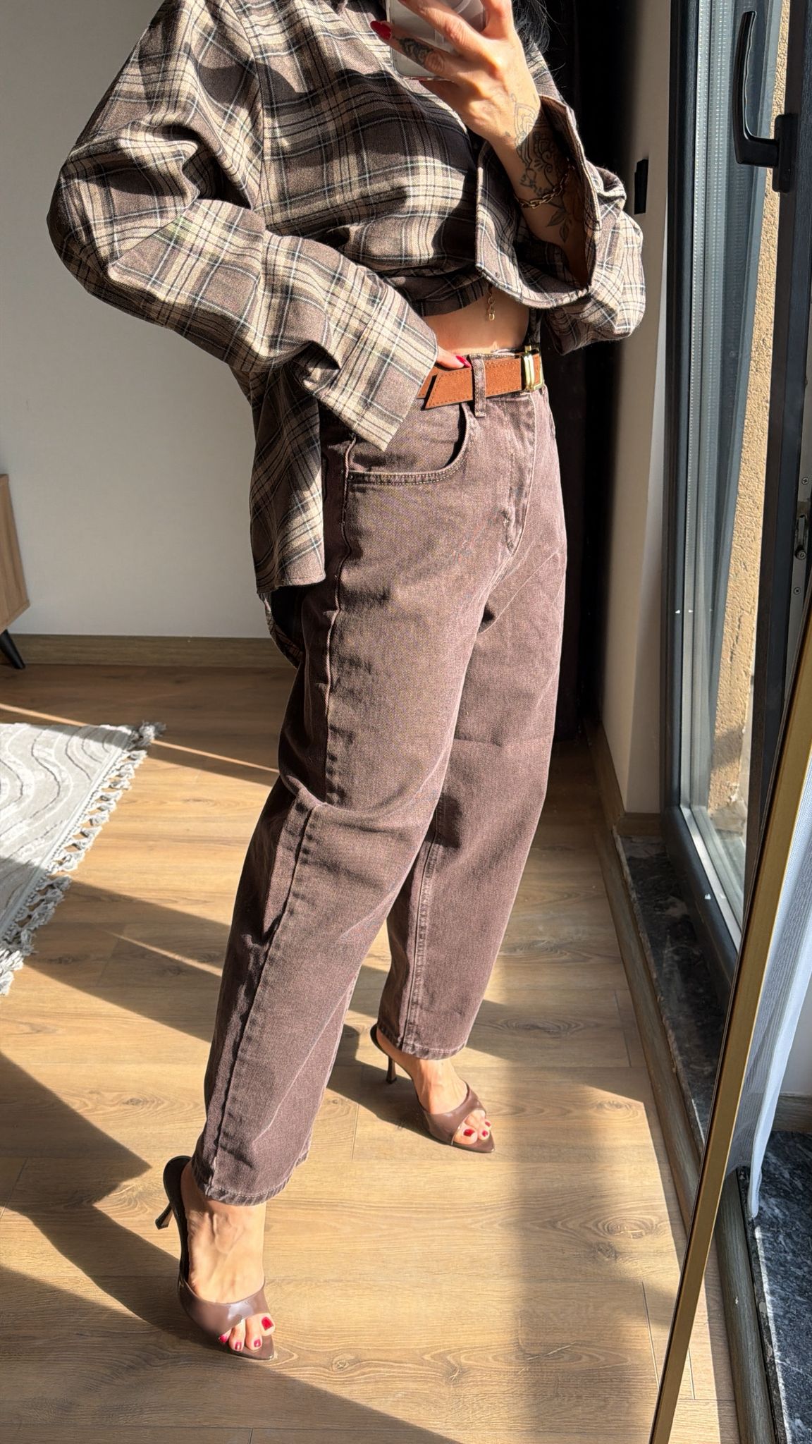 Kahve Skater Fit Kemerli Jean