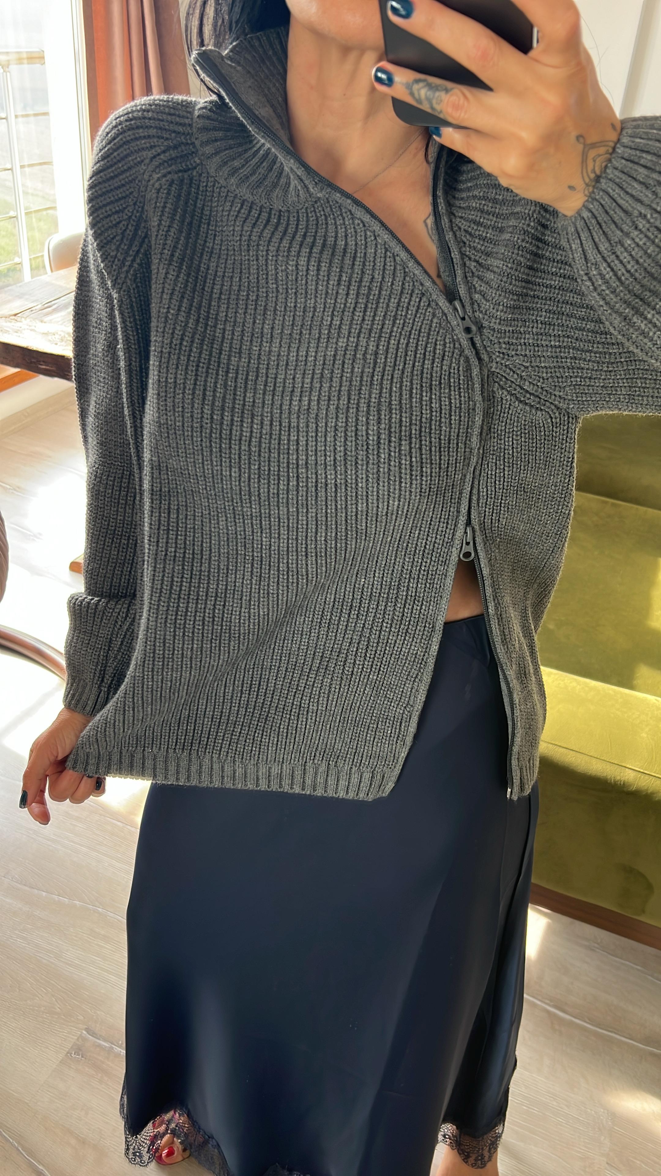 ZR Antrasit Gri Balıkçı Yaka Kazak