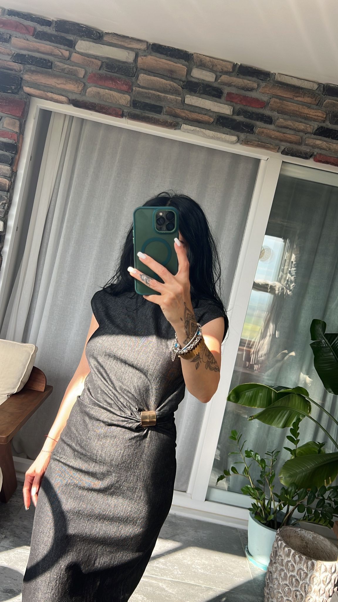 Gold Tokalı Drape Elbise
