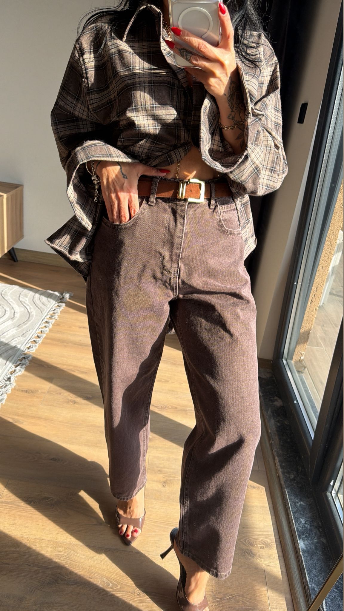 Kahve Skater Fit Kemerli Jean