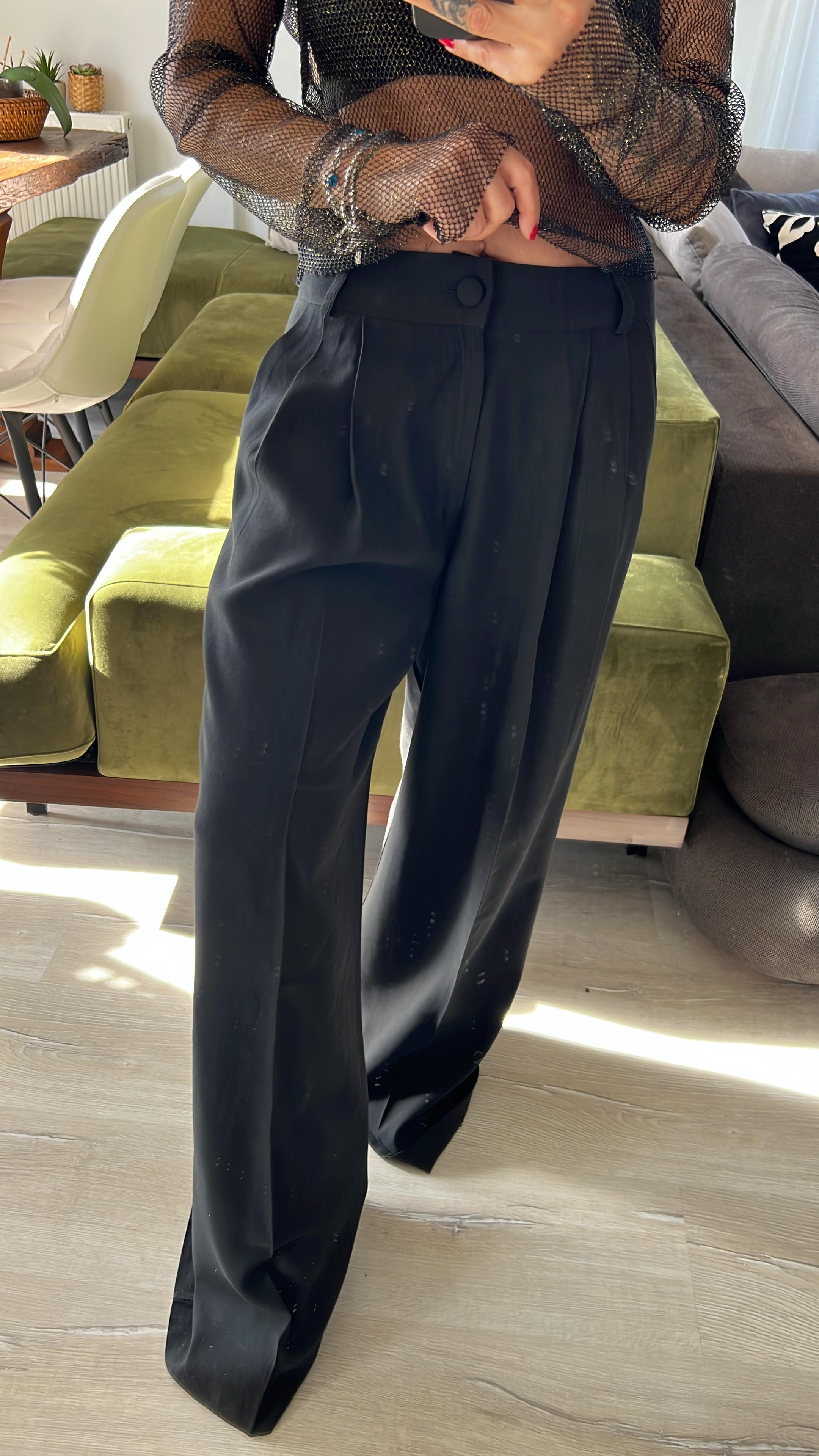 Premium Pamuk Siyah Palazzo Pantolon