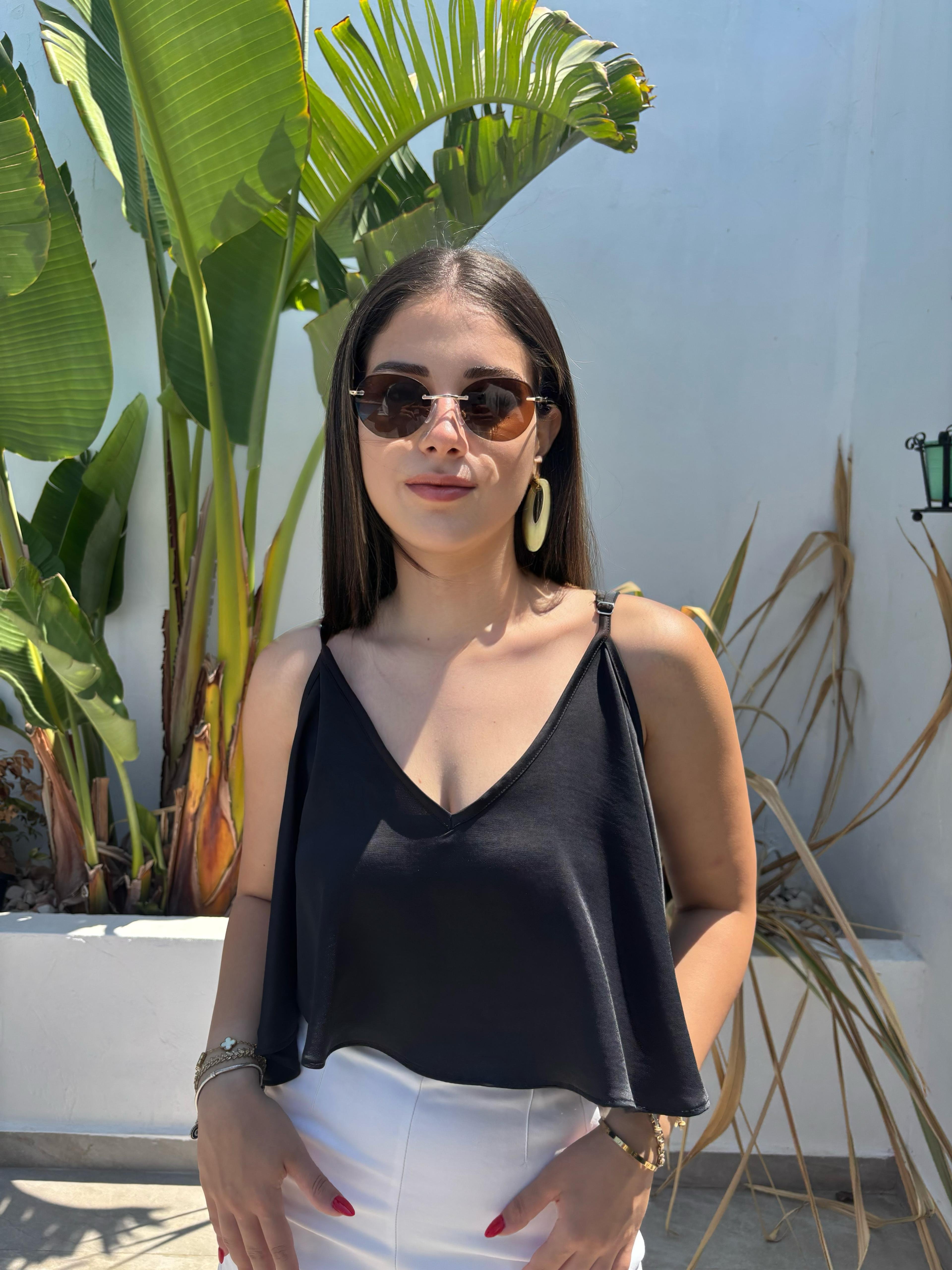  Askılı Crop Bluz - Siyah