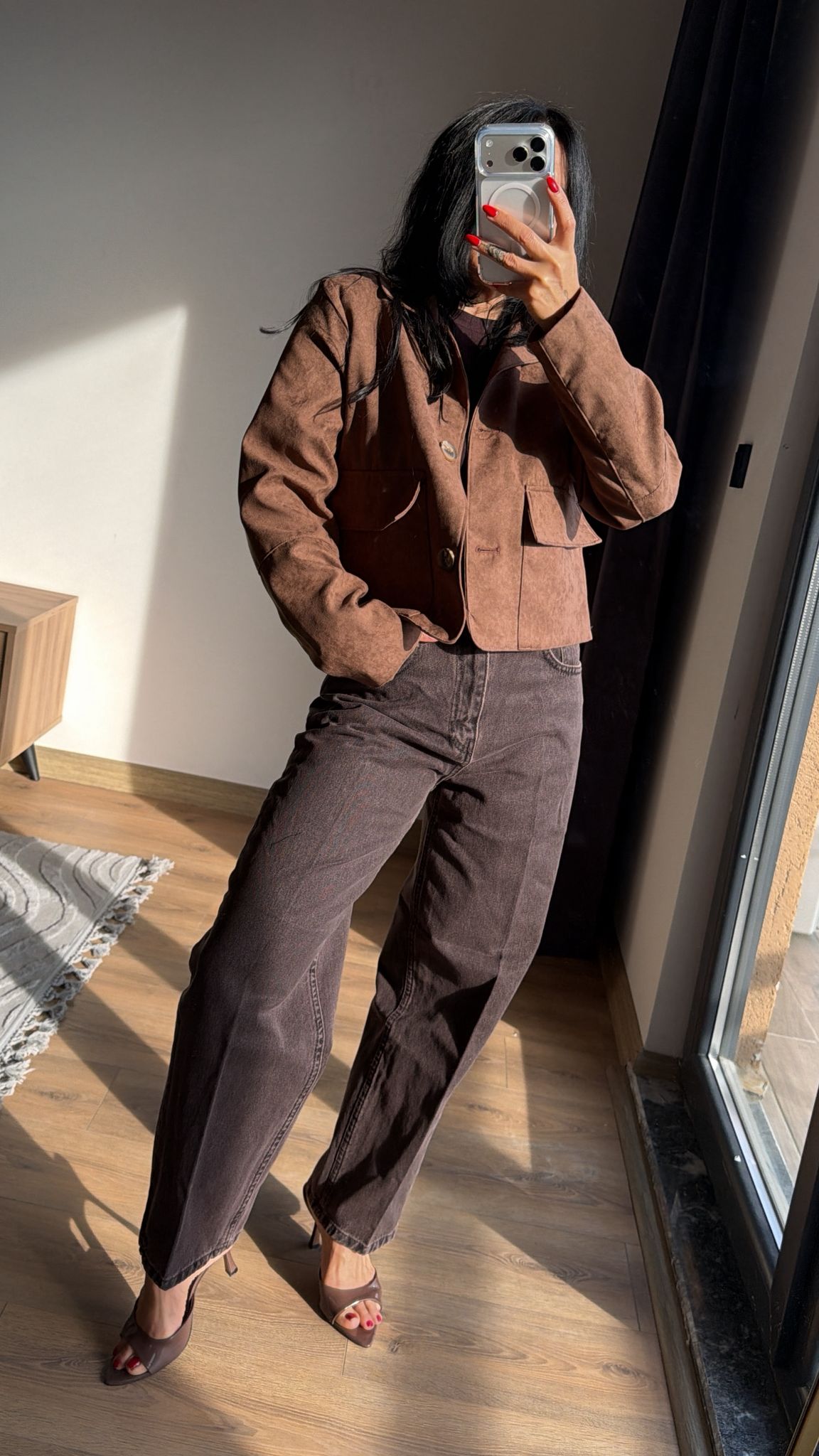 Koyu Kahve Yıkamalı Skater Fit Jean