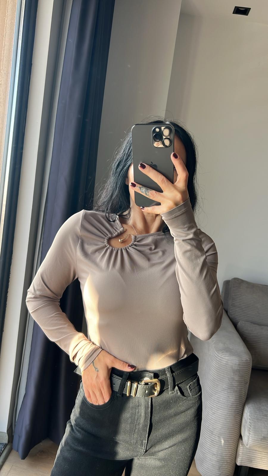 Zr Gold Tokalı Büzgülü Bodysuit