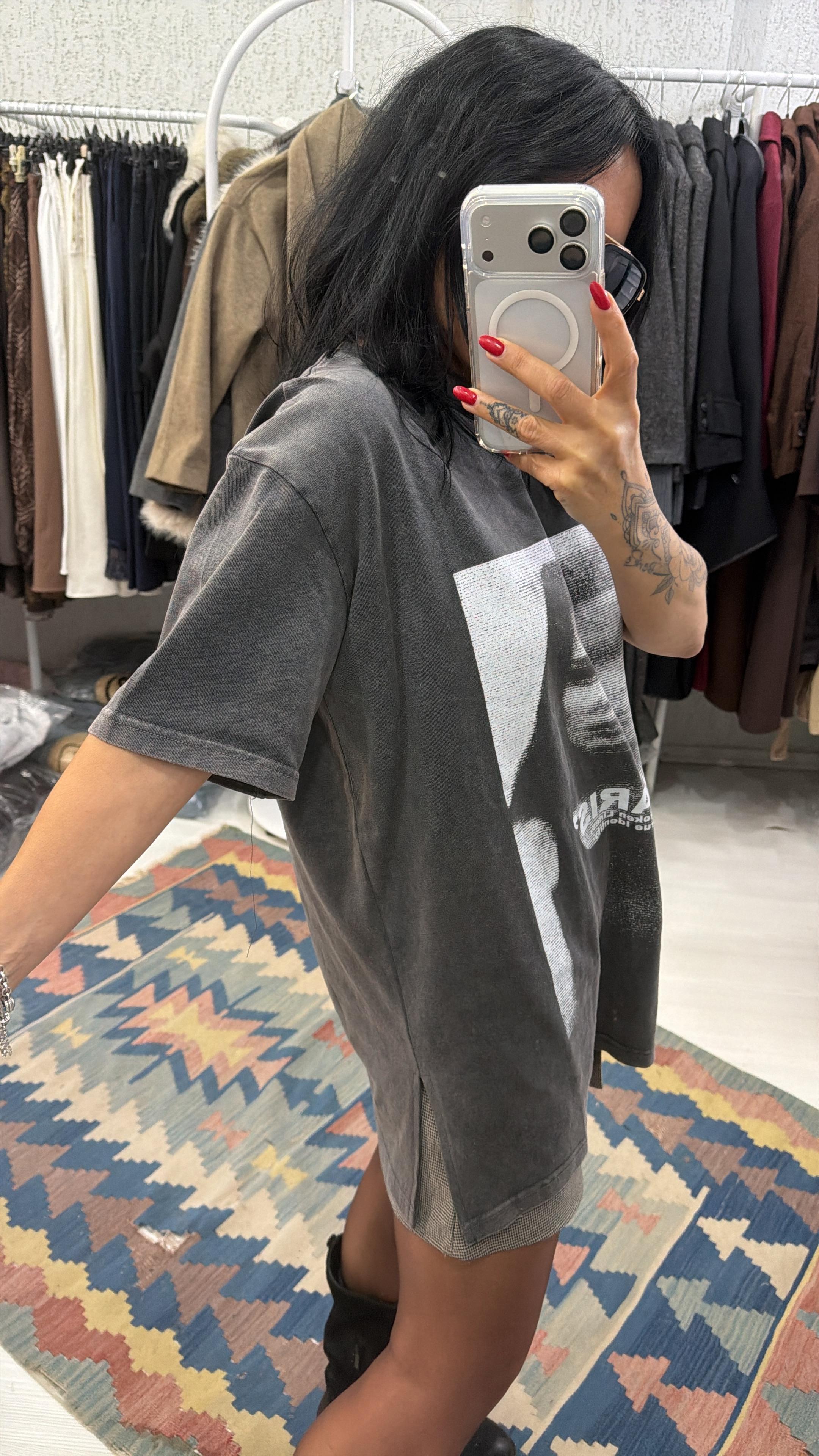 Baskılı Tok Doku Tişört 