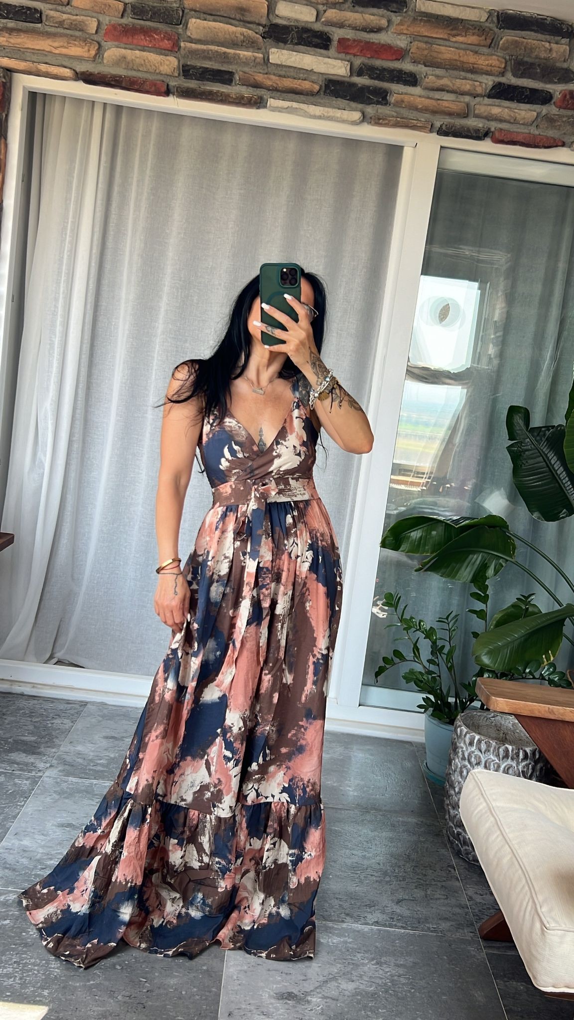 Batik Desenli Maxi Elbise 