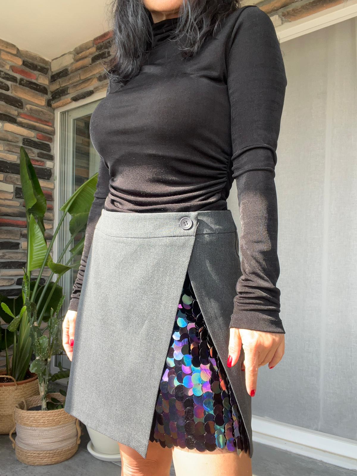 Antrasit Payet Detaylı Mini Etek 