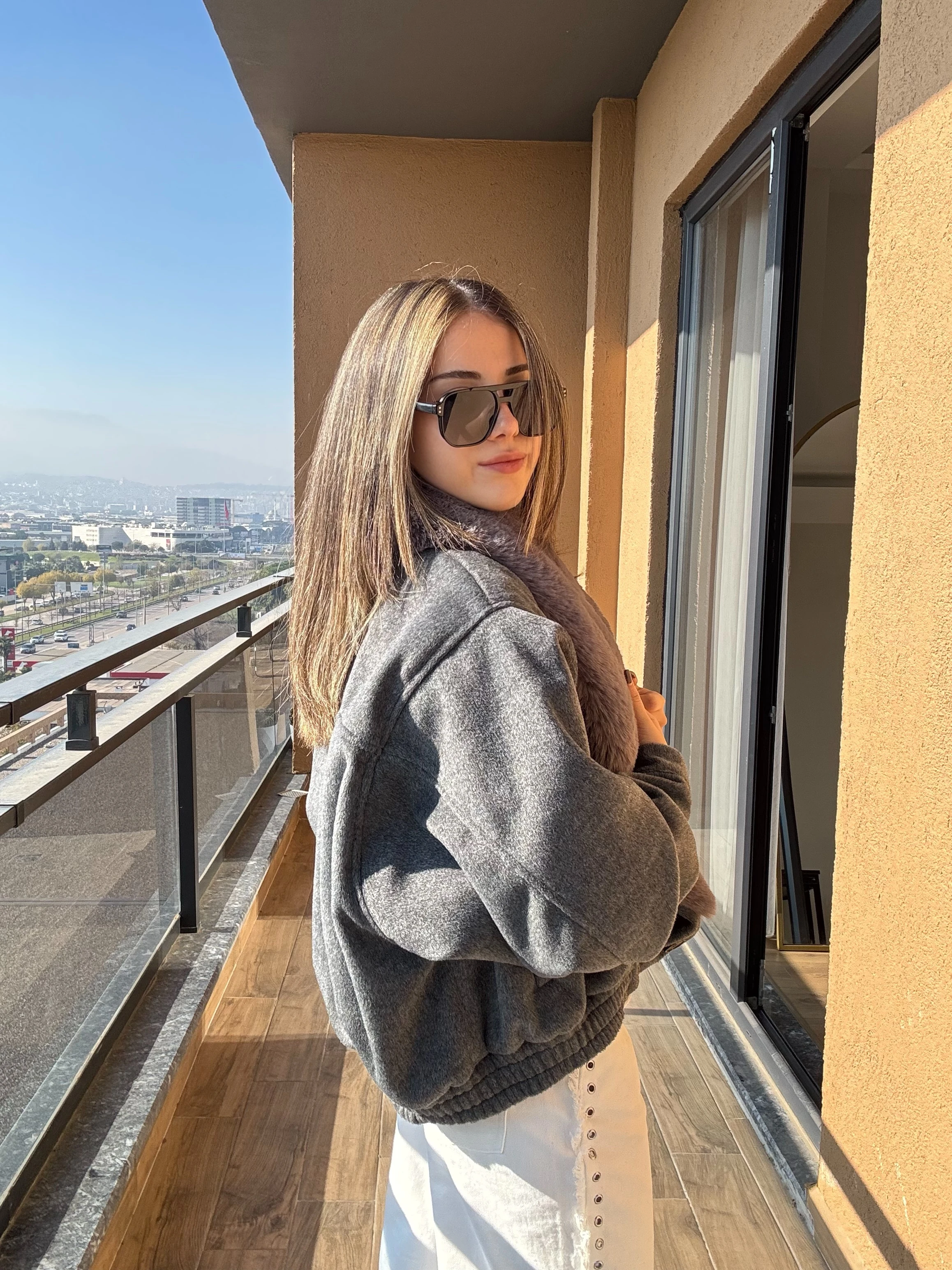 Premium Yakası Kürklü Kaşe Bomber Ceket