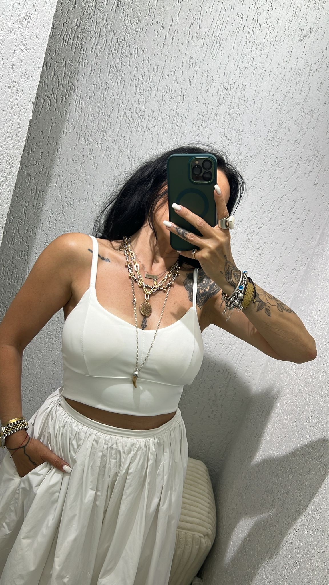 Çapraz Askılı Crop Top - Beyaz