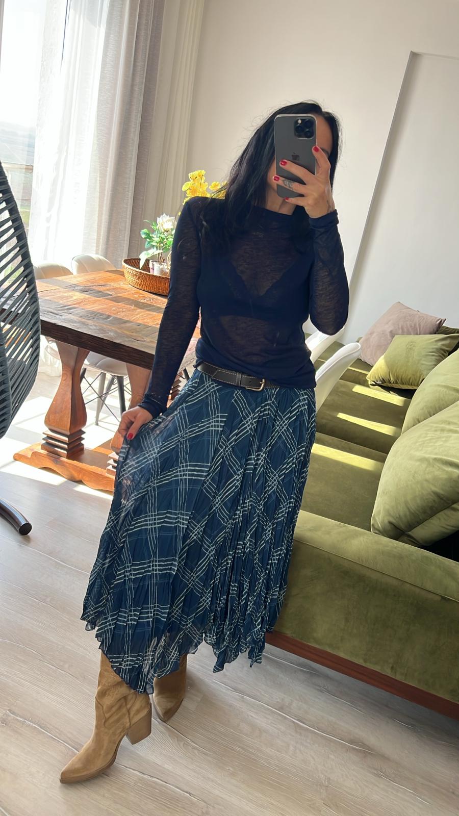 Lacivert Transparan Bluz 