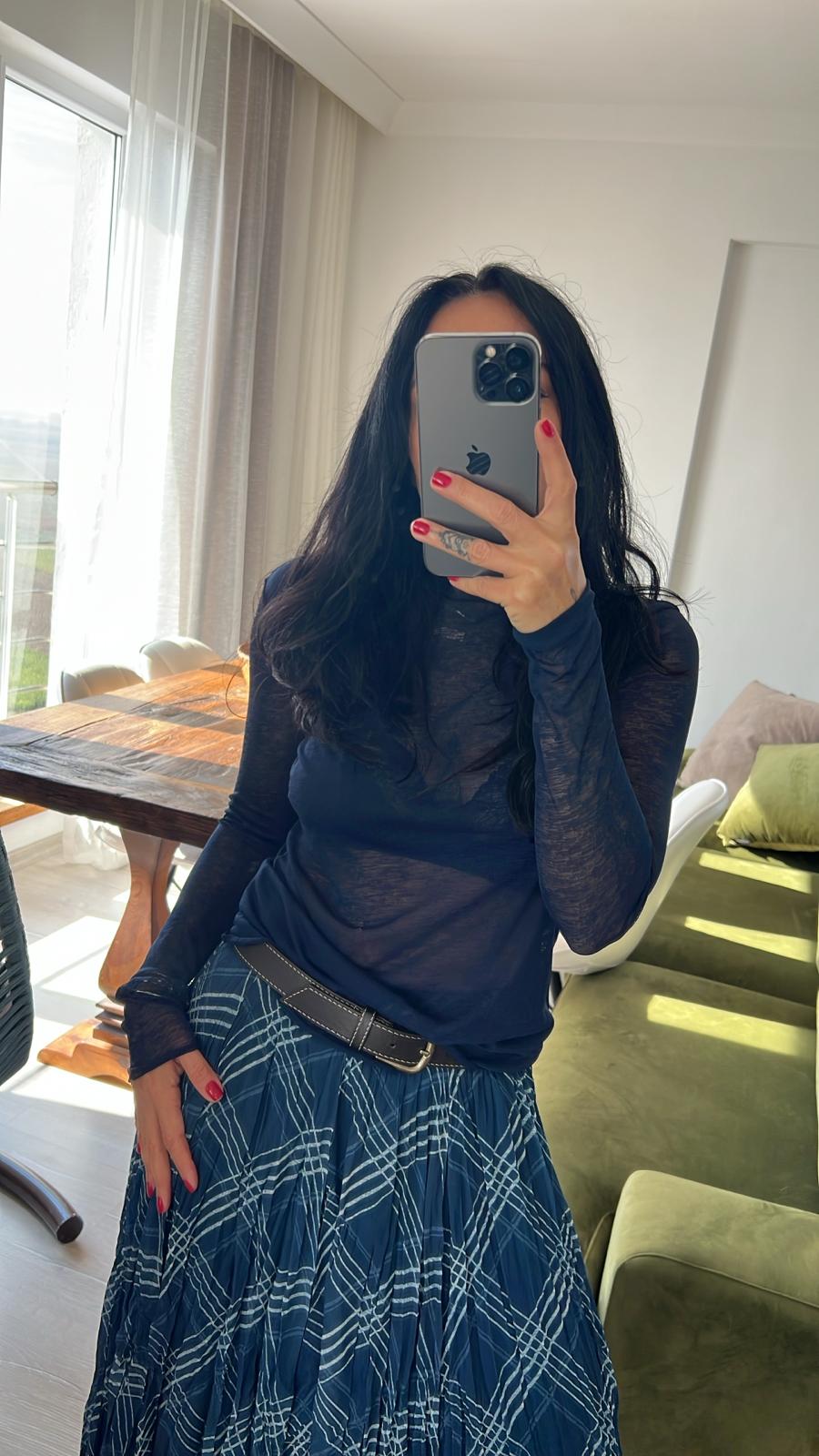 Lacivert Transparan Bluz 