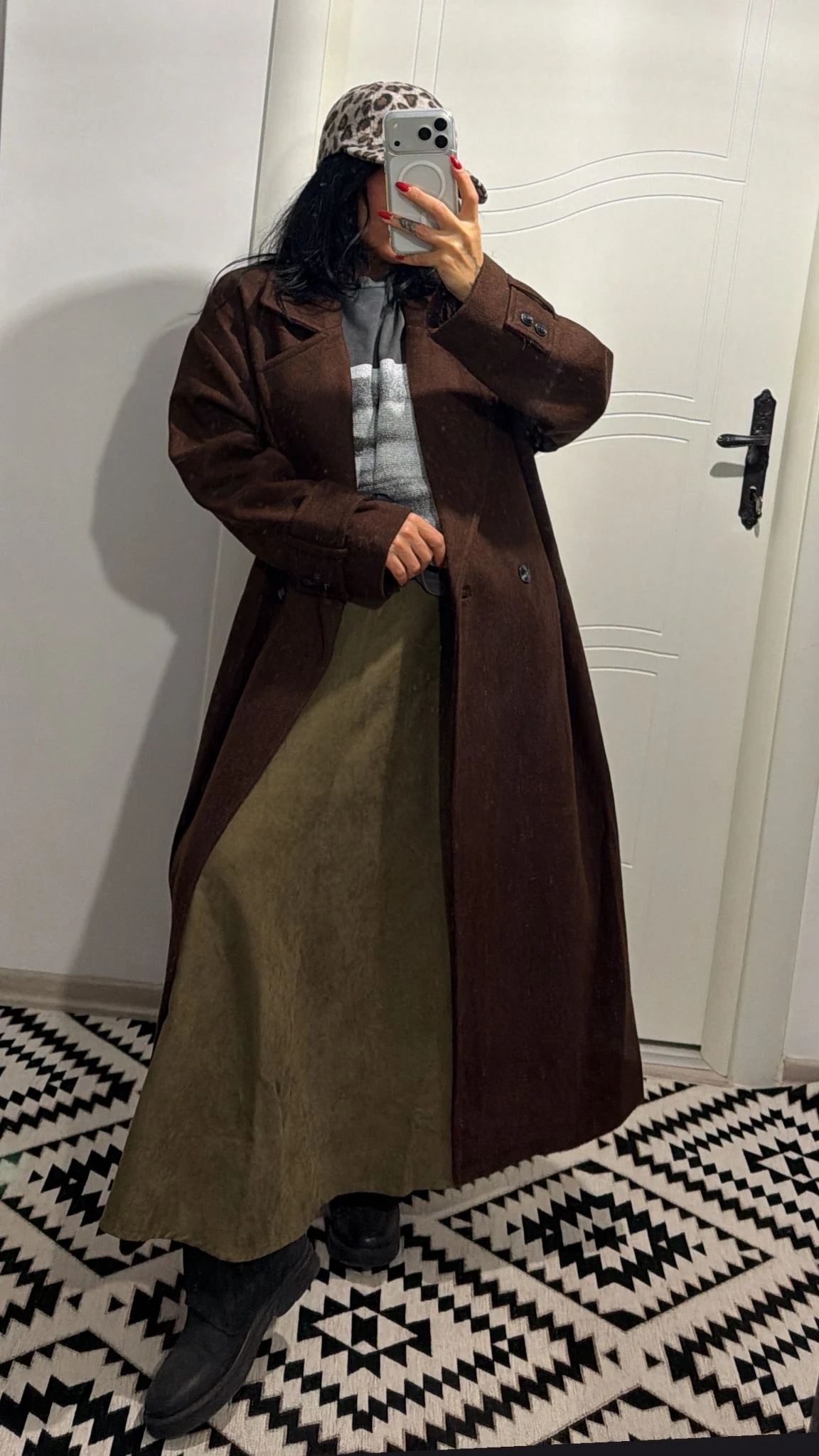 Olive Süet Midi Etek