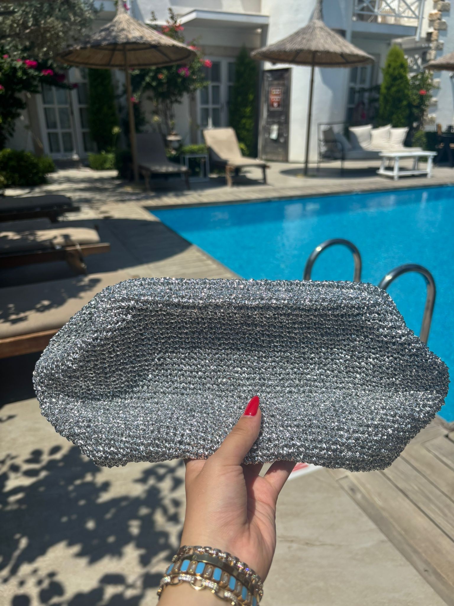 Silver Parlak Clutch Çanta