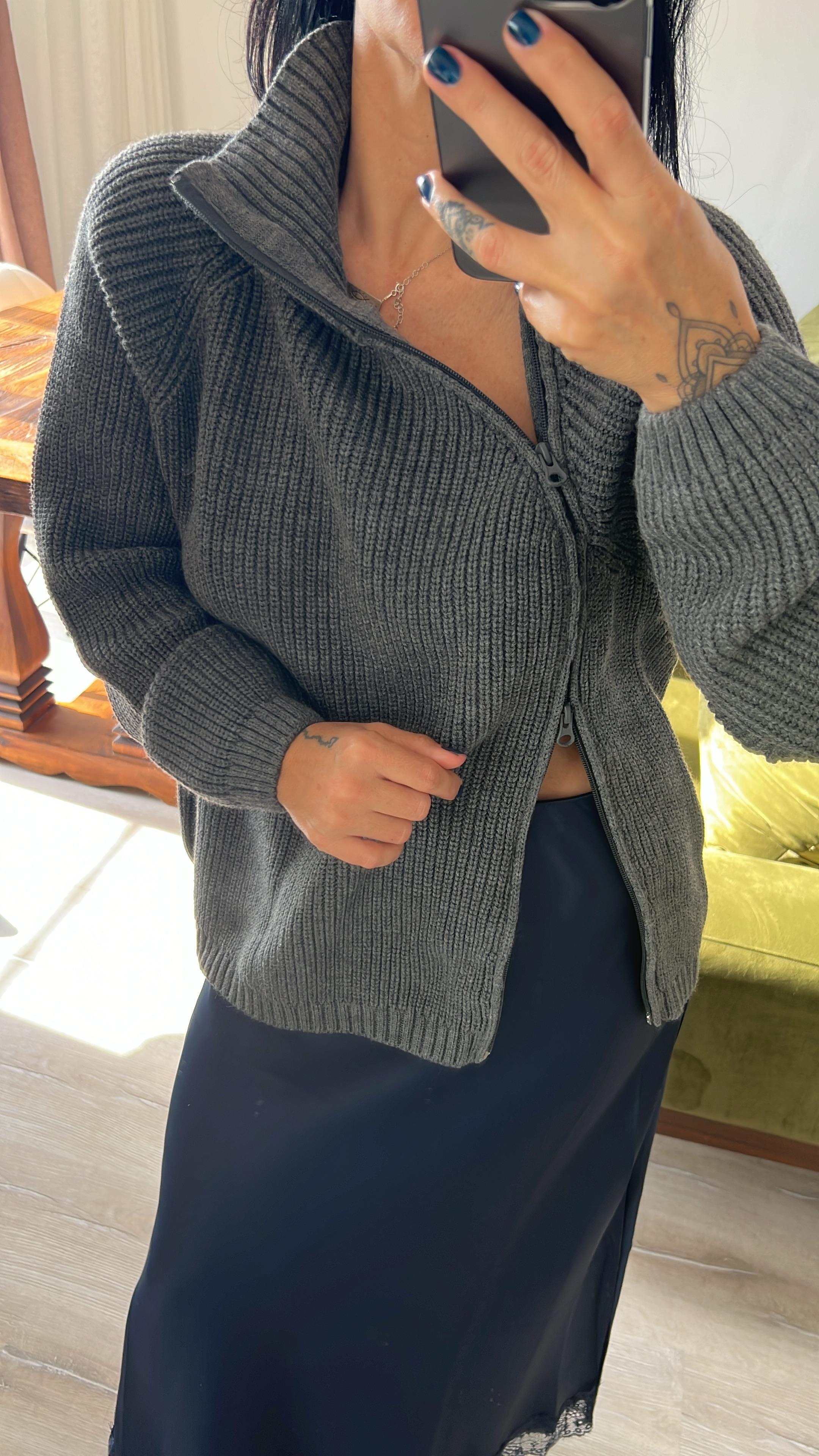 ZR Antrasit Gri Balıkçı Yaka Kazak