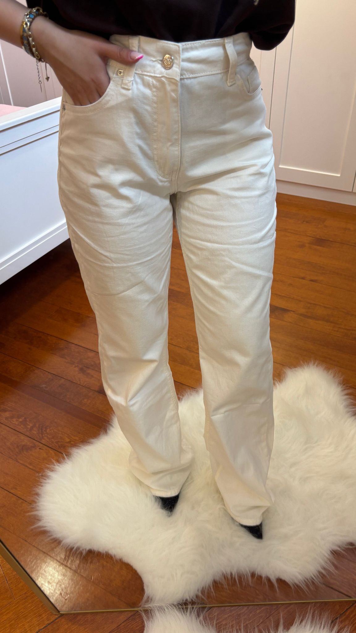 İnce Doku Straight Krem Jean 