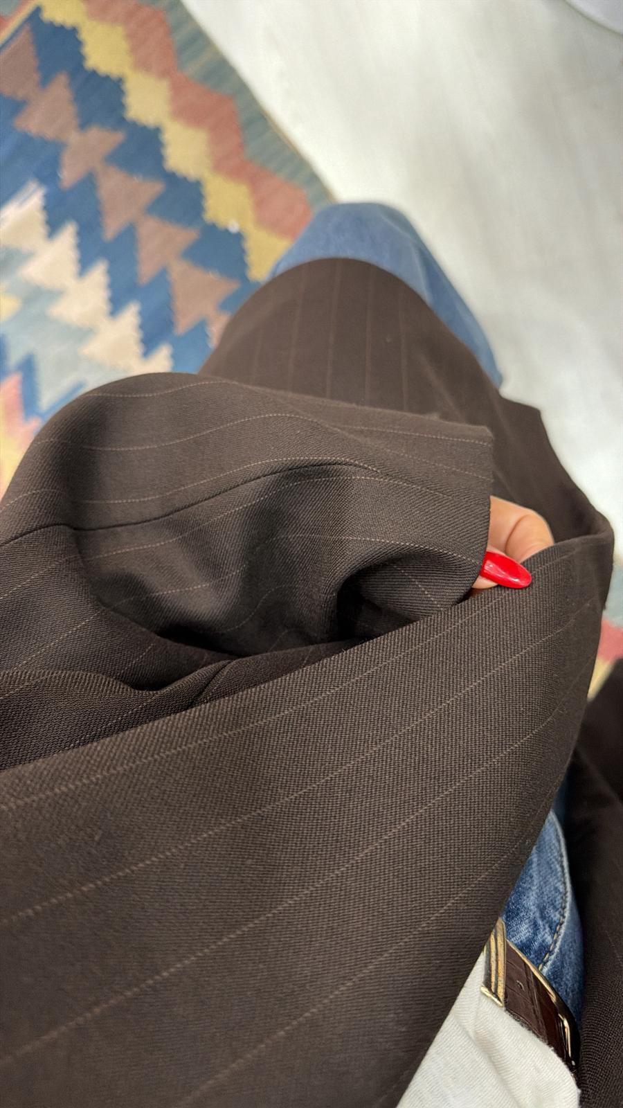 Kahve Çizgili Oversize Blazer Ceket 