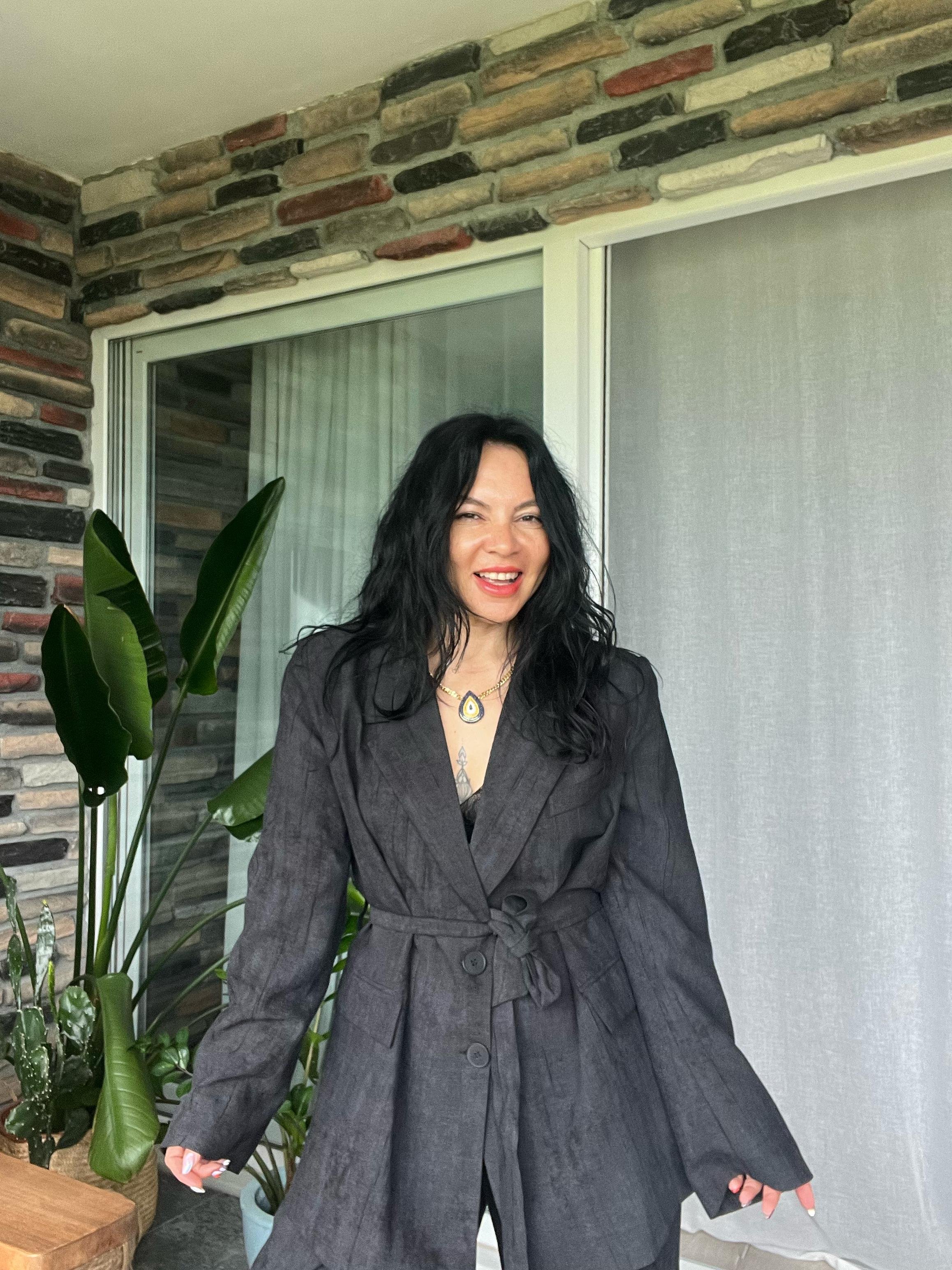 Kuşaklı Blazer Ceket - Siyah