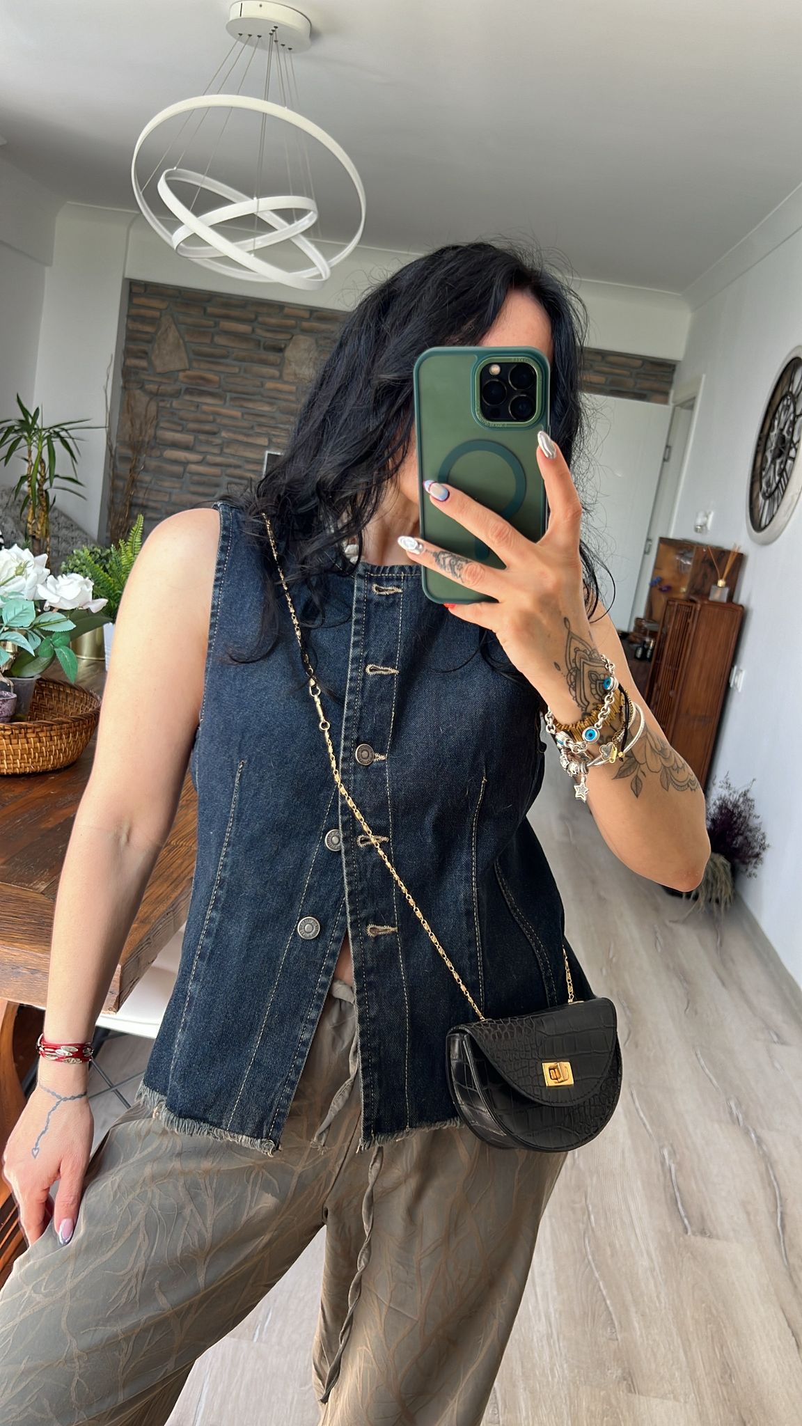 Düğmeli Denim Yelek