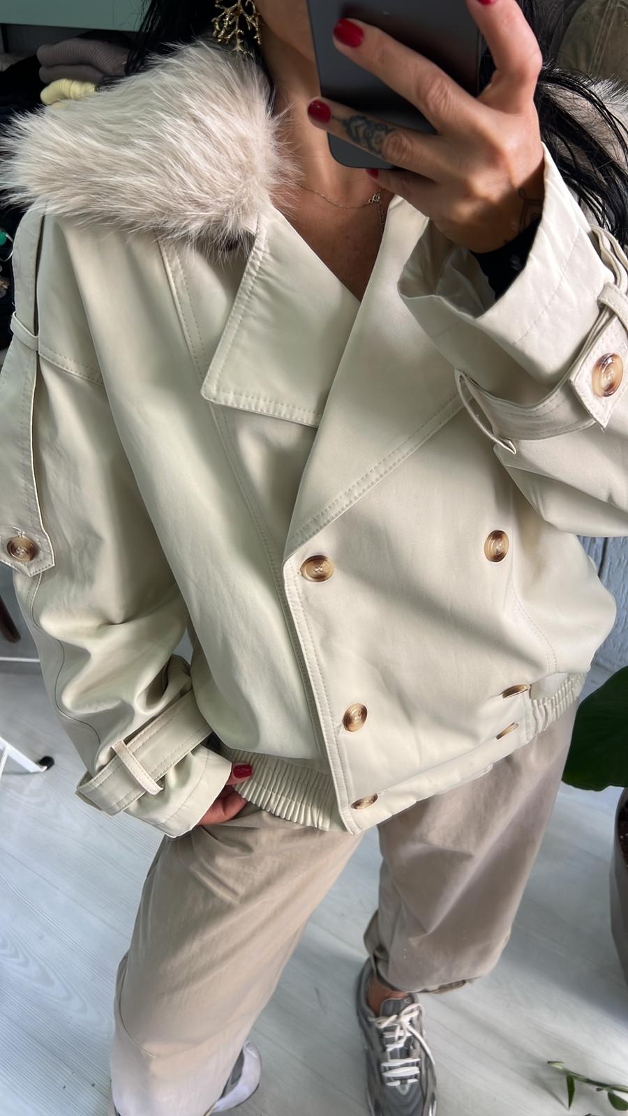 ZR Yakası Kürk Detaylı Trençkot 