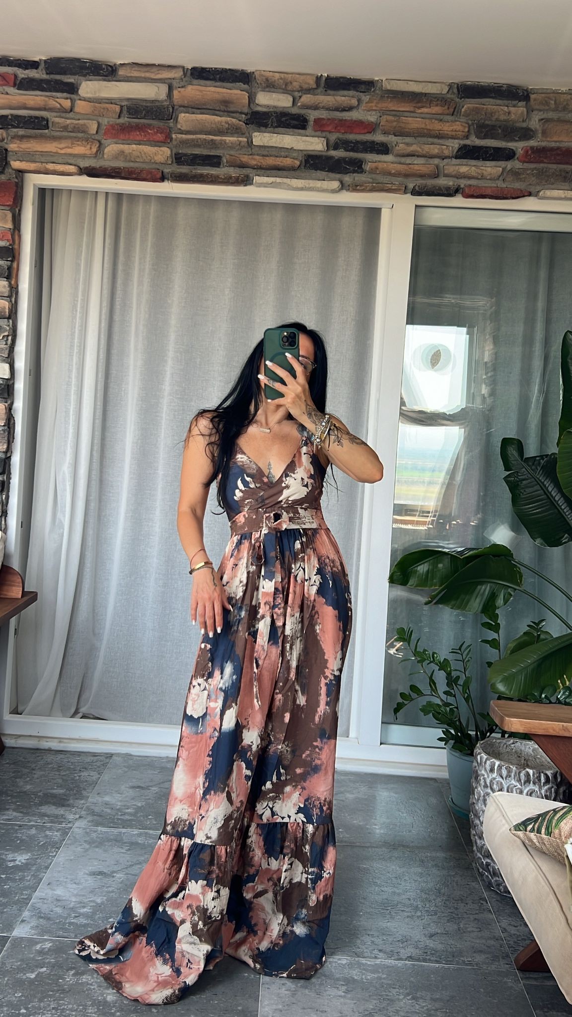 Batik Desenli Maxi Elbise 