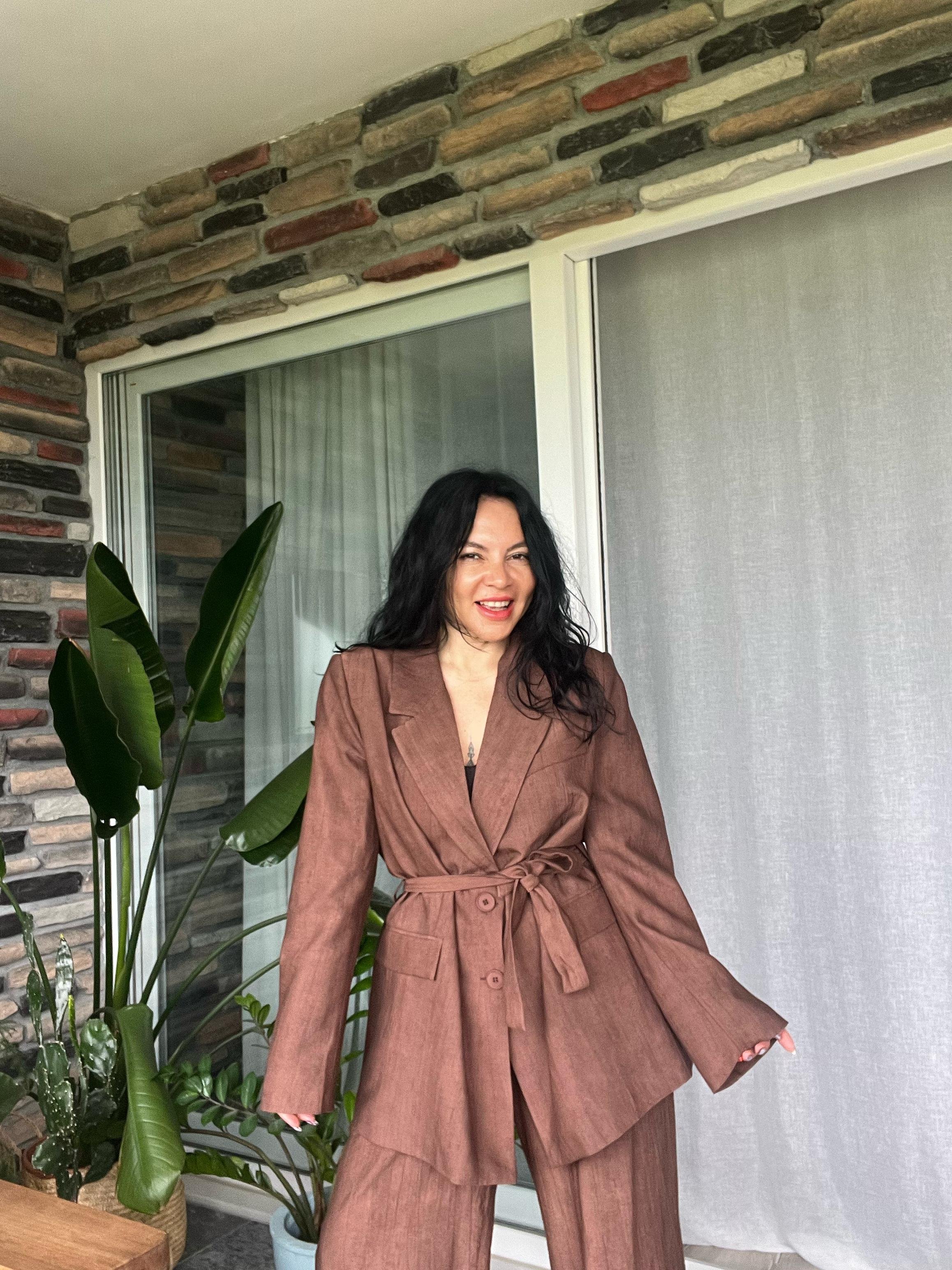 Kuşaklı Blazer Ceket - Kahve
